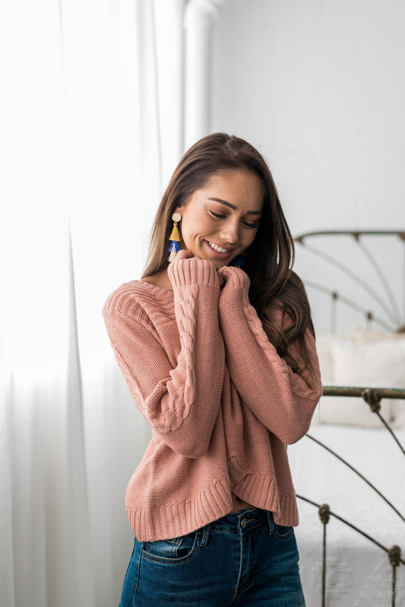 Cropped Cable Knit Sweater In Ginger - ALL SALES FINAL