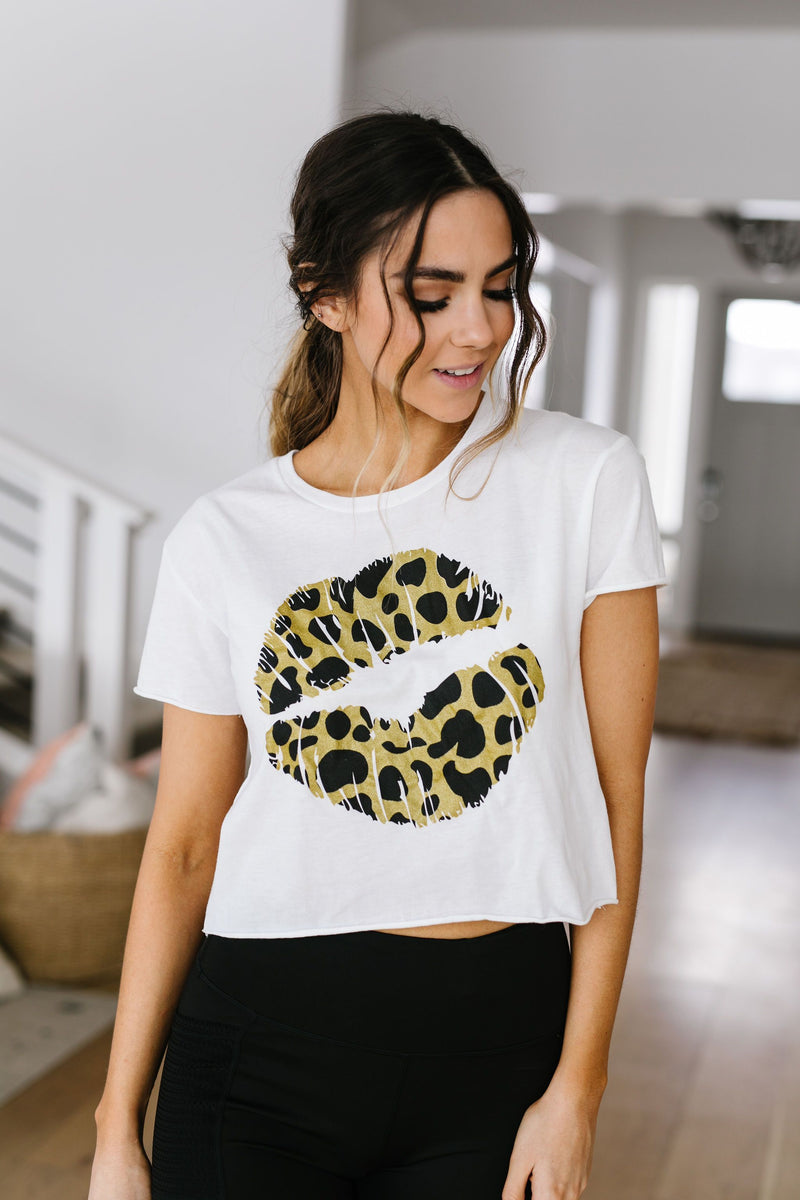 Cropped Leopard Lips Graphic Tee