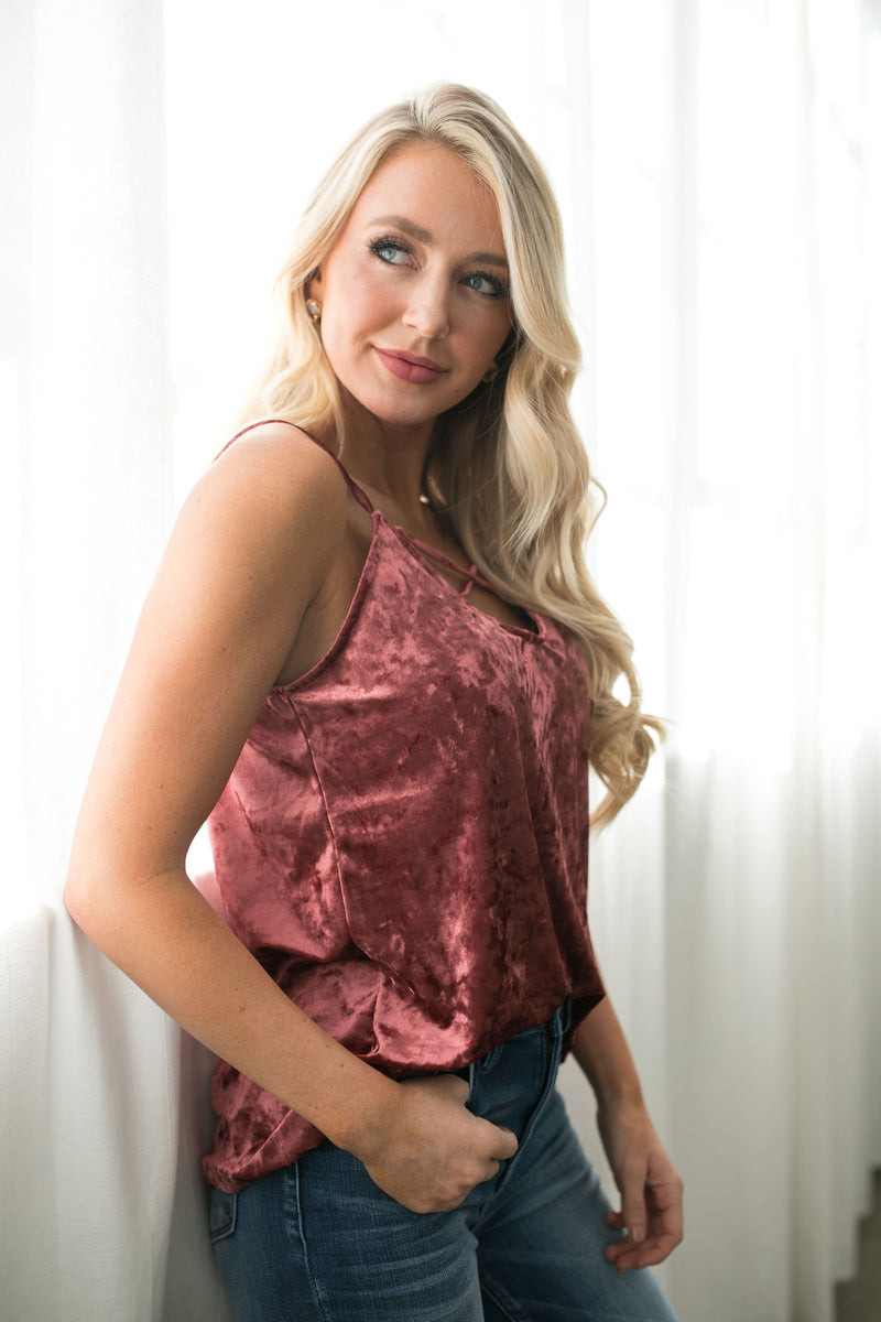 Cross My 🖤 Crushed Velvet Cami In Mauve - ALL SALES FINAL