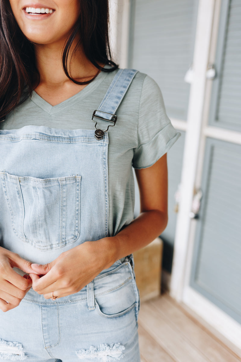 Daisy Denim Distressed Shortalls