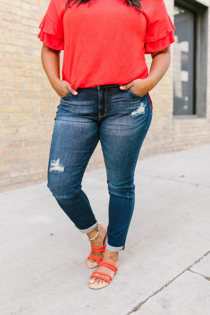 Dark And Distressed Girlfriend Jeans