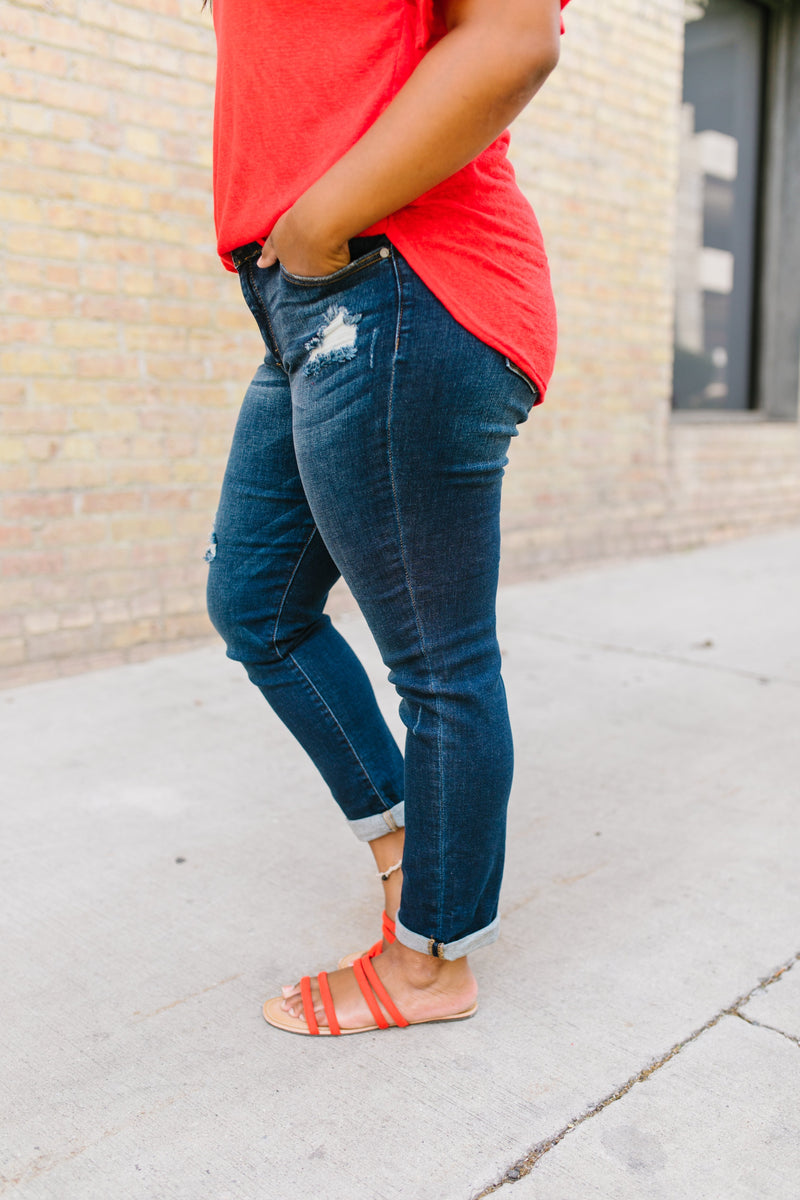 Dark And Distressed Girlfriend Jeans