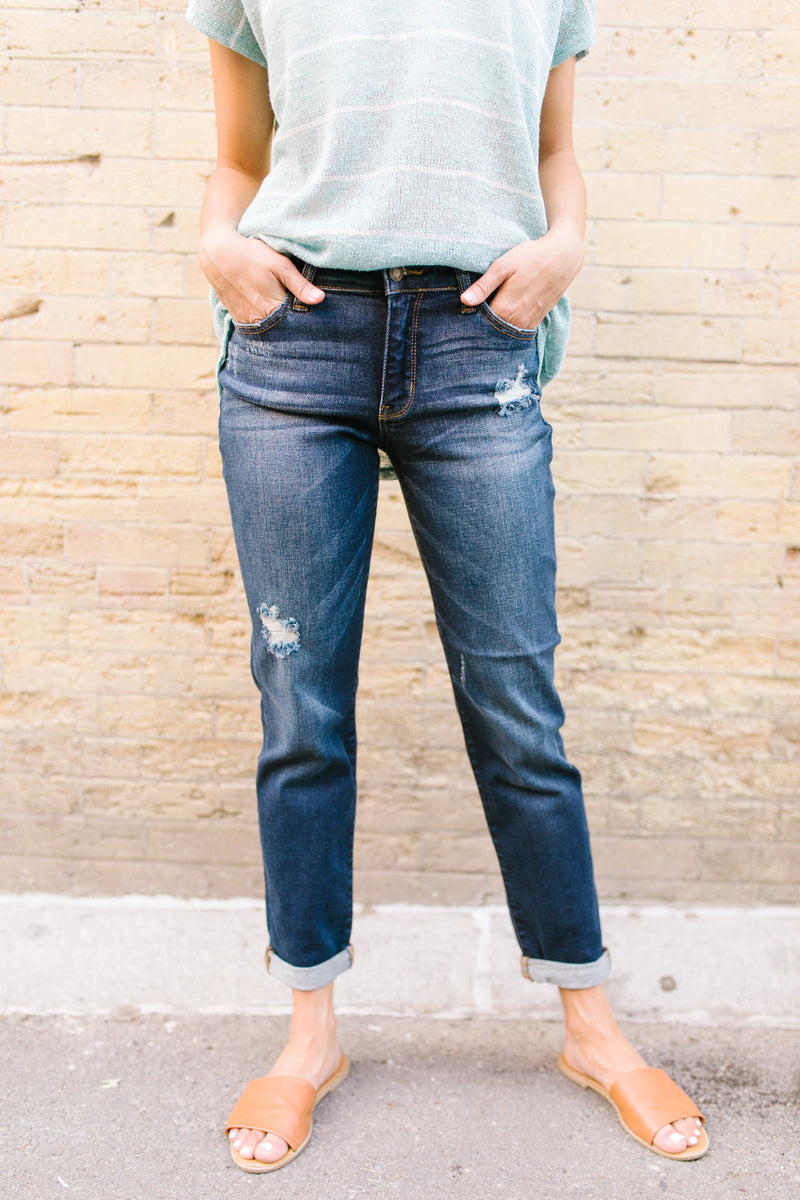 Dark And Distressed Girlfriend Jeans