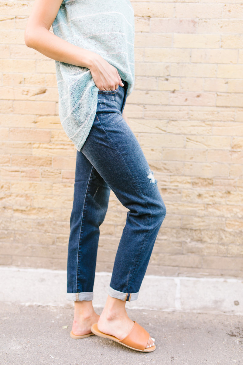 Dark And Distressed Girlfriend Jeans
