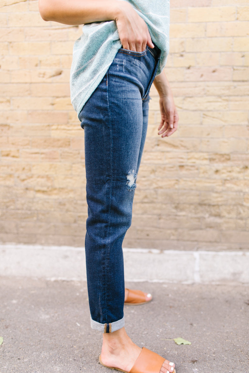 Dark And Distressed Girlfriend Jeans