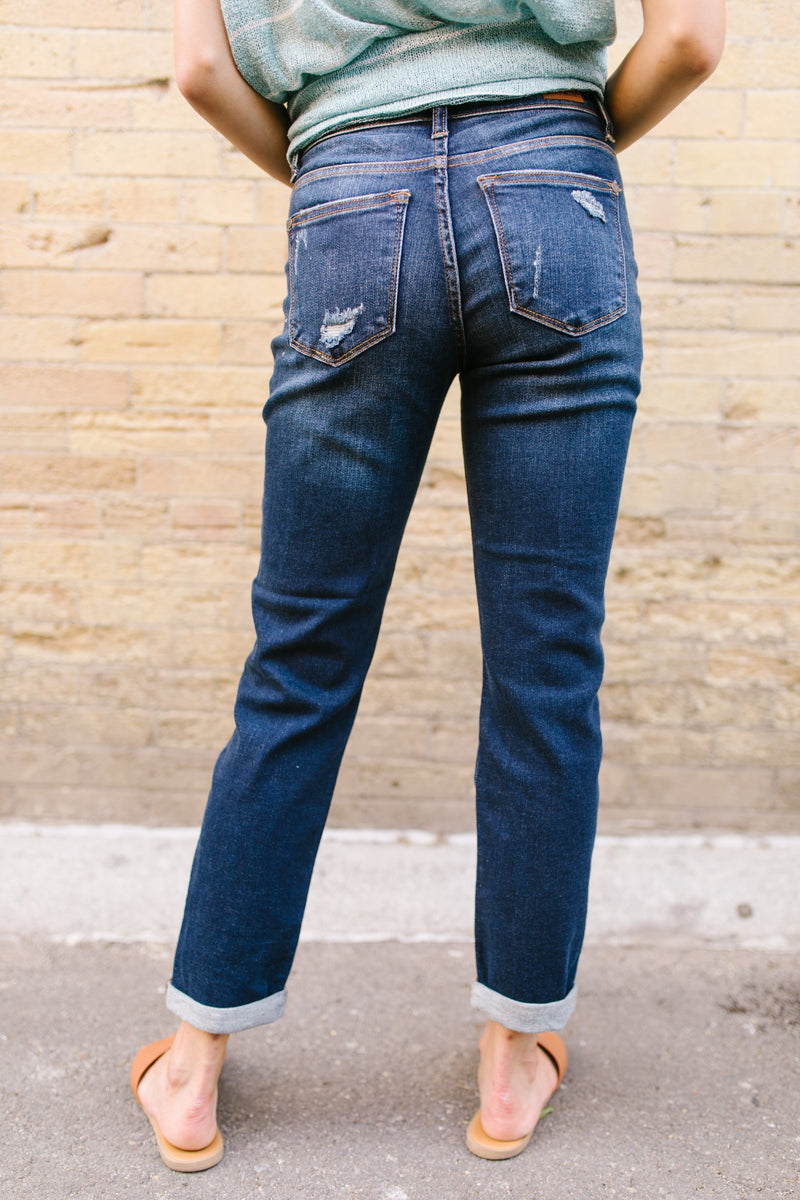 Dark And Distressed Girlfriend Jeans