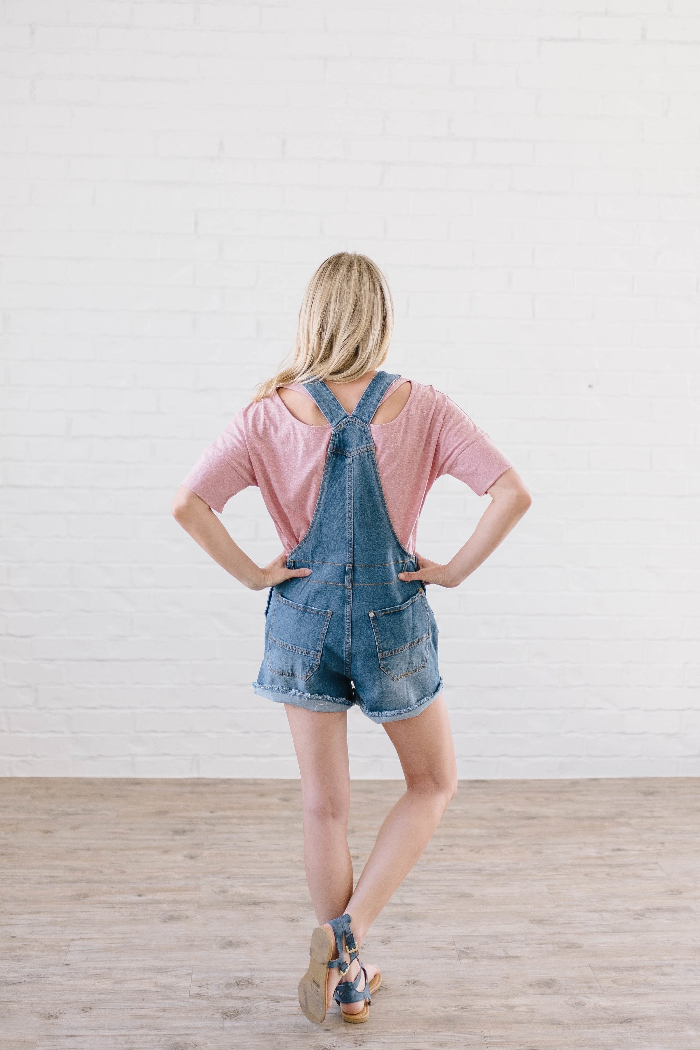 Distressed Denim Overall Shorts Dark Wash