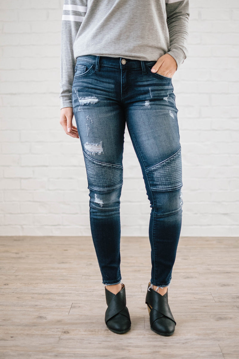 Distressed Moto Skinny Ankle Jean