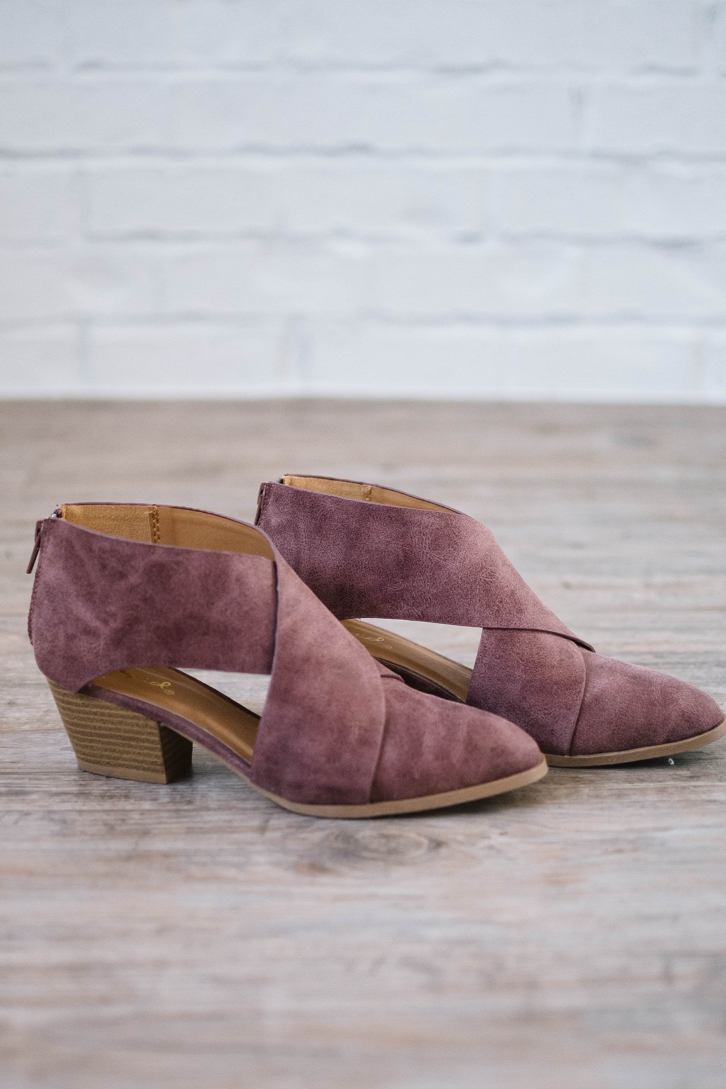 Distressed Side Cutout Booties in Rose Taupe