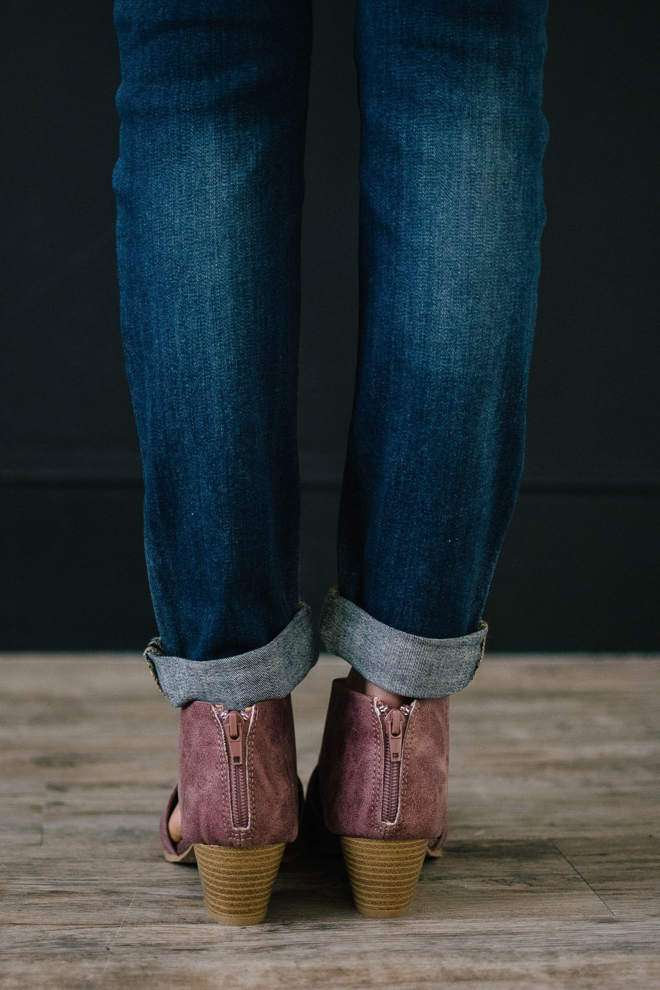 Distressed Side Cutout Booties in Rose Taupe