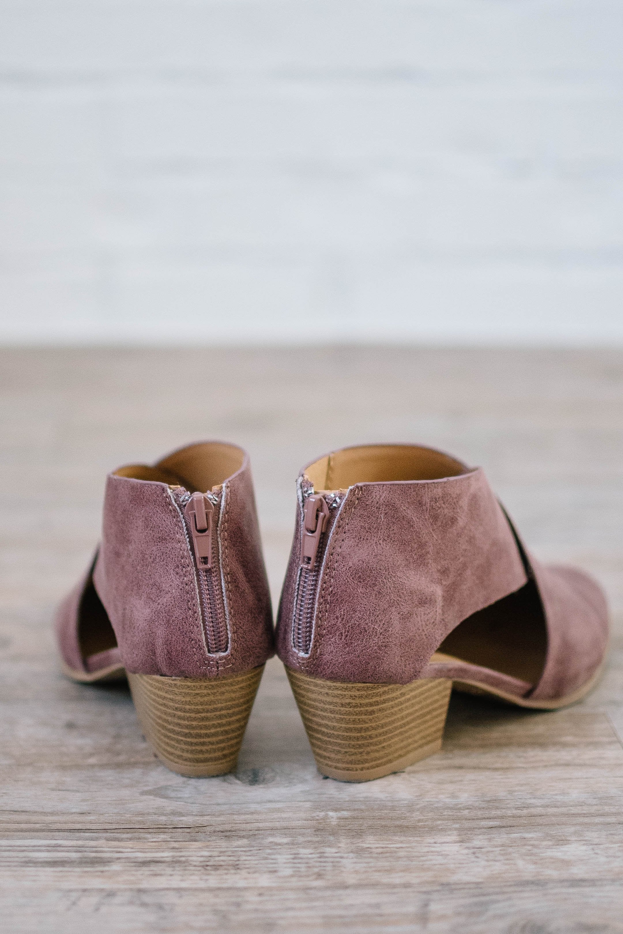 Distressed Side Cutout Booties in Rose Taupe