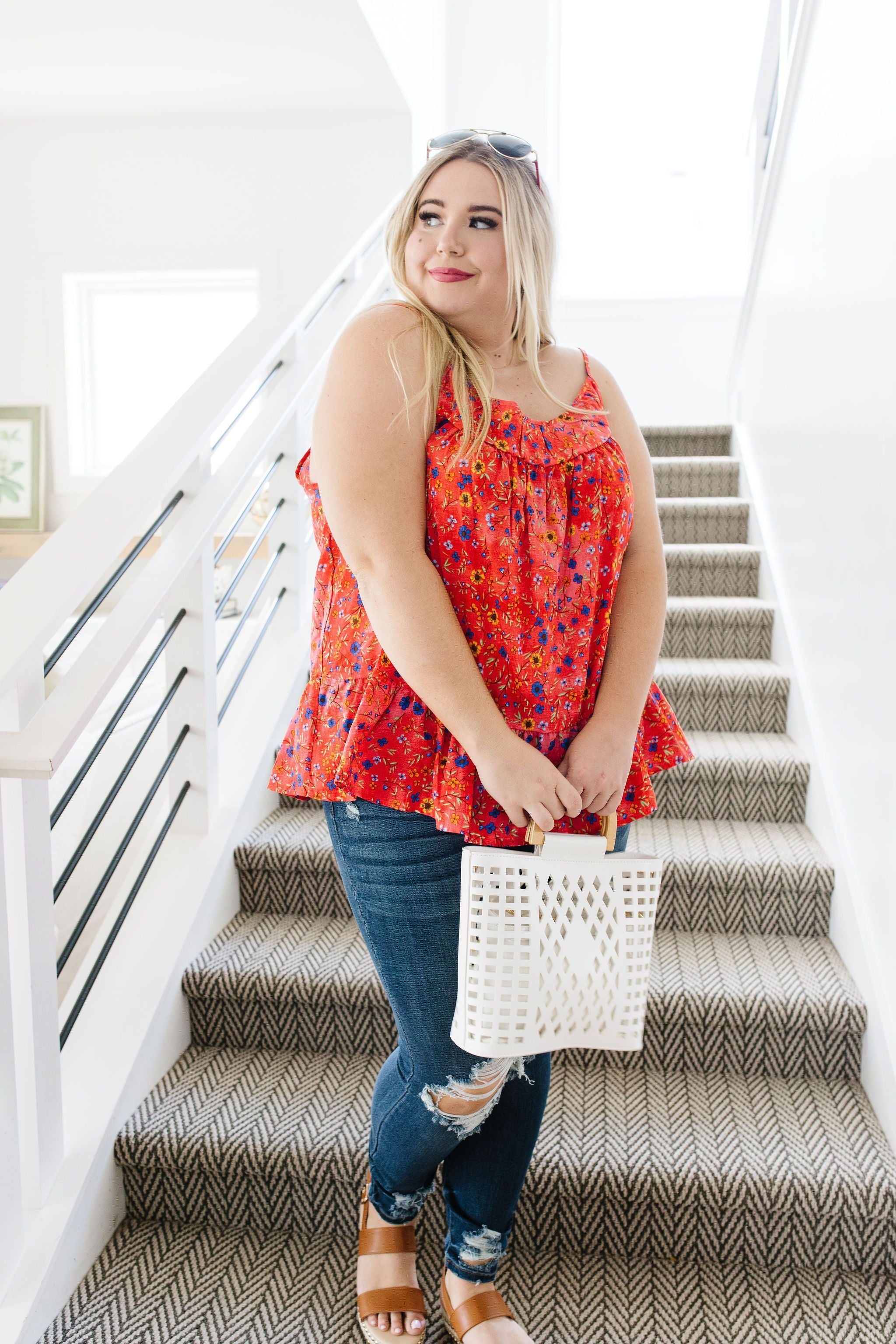 Ditzy Floral Tank In Coral