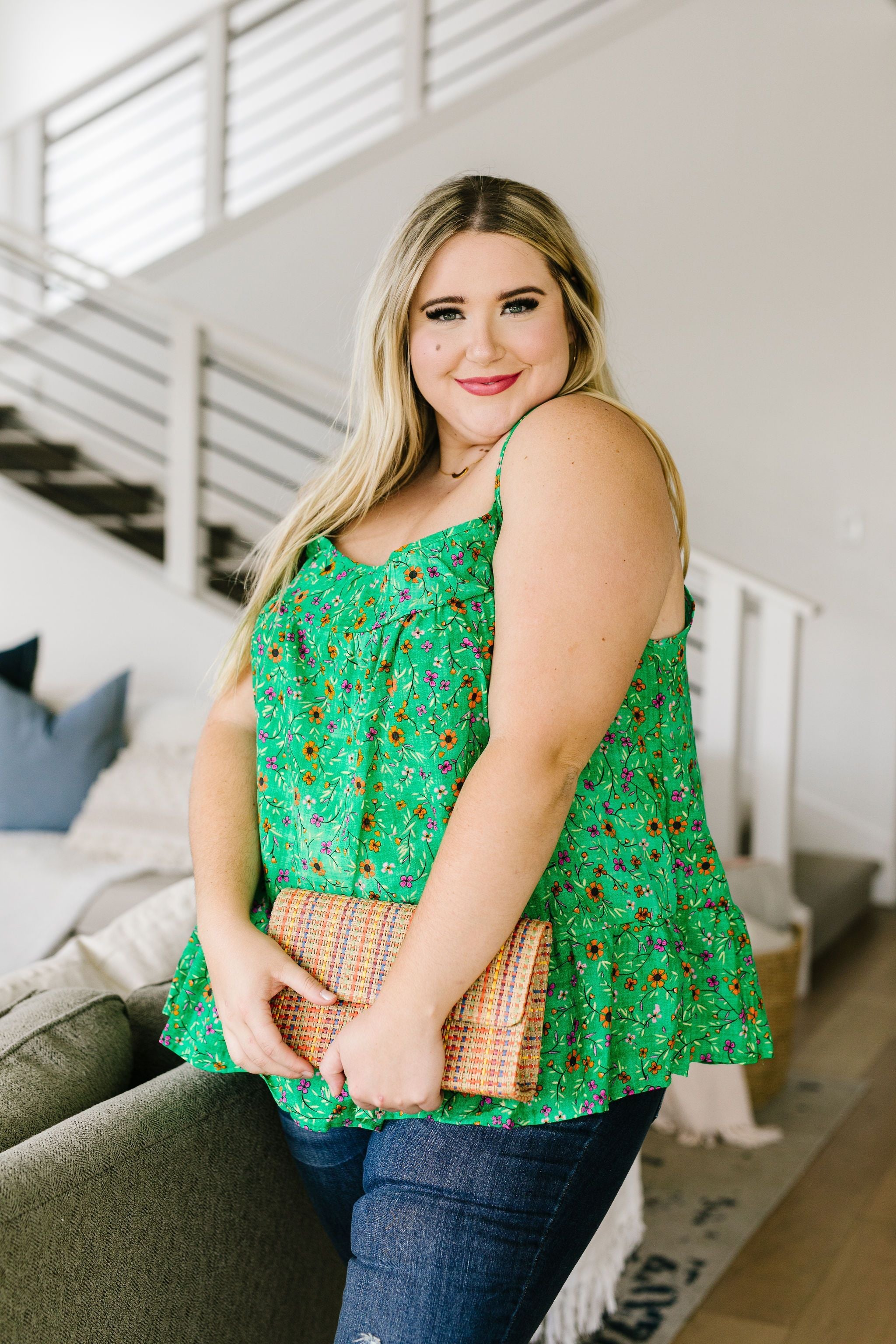 Ditzy Floral Tank In Green