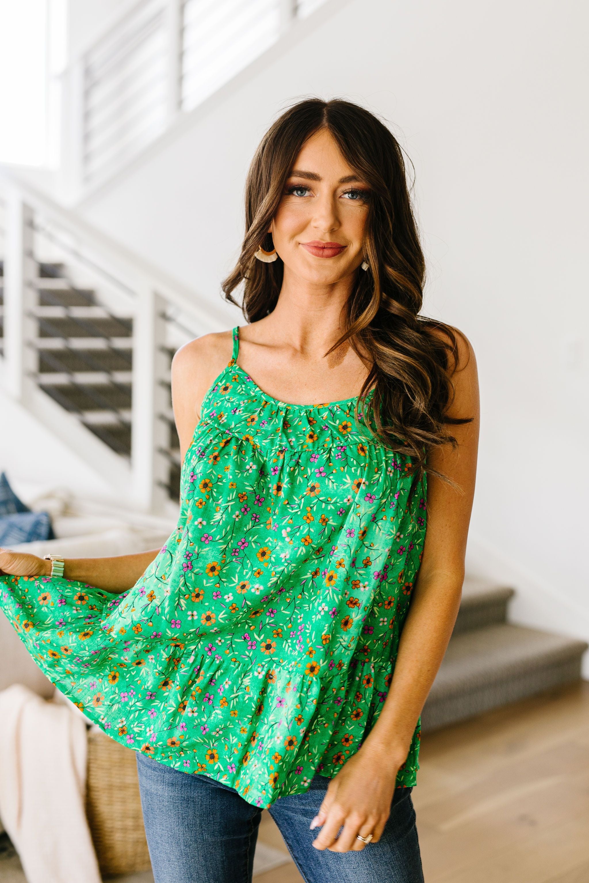 Ditzy Floral Tank In Green