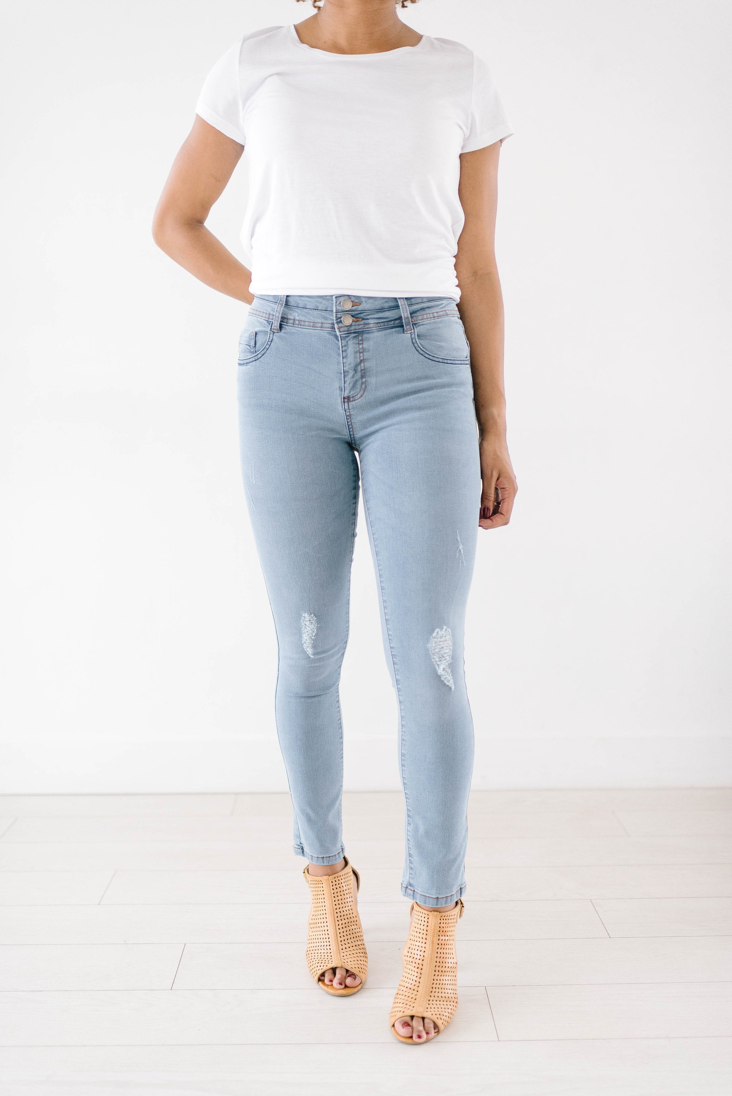 Double Button Light Wash Jeans