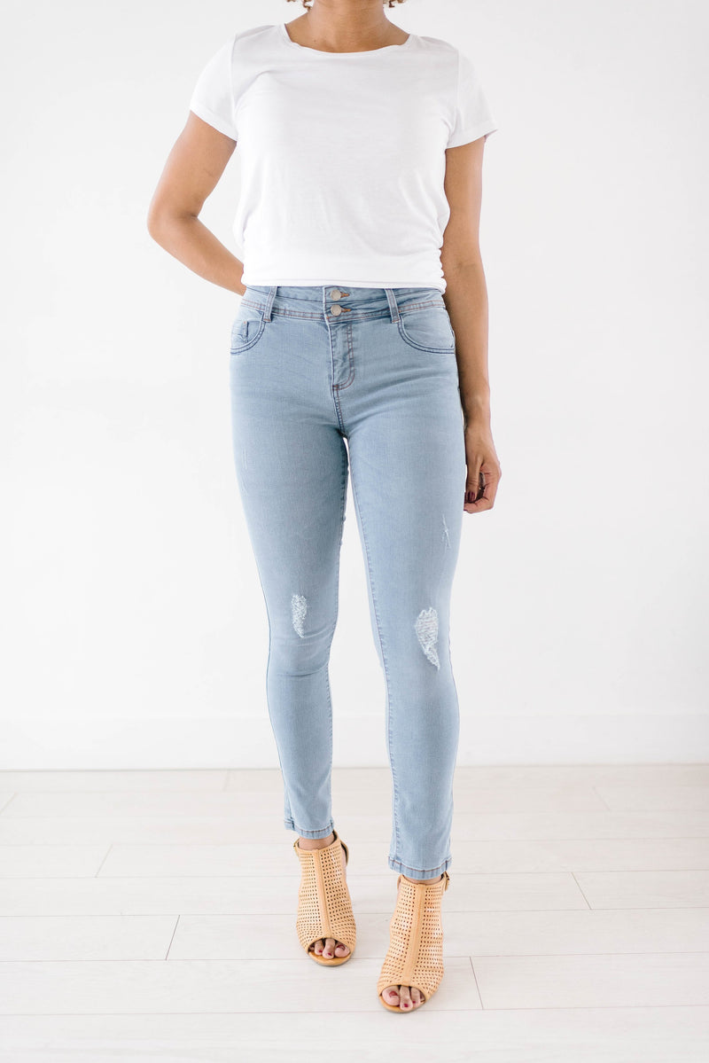 Double Button Light Wash Jeans
