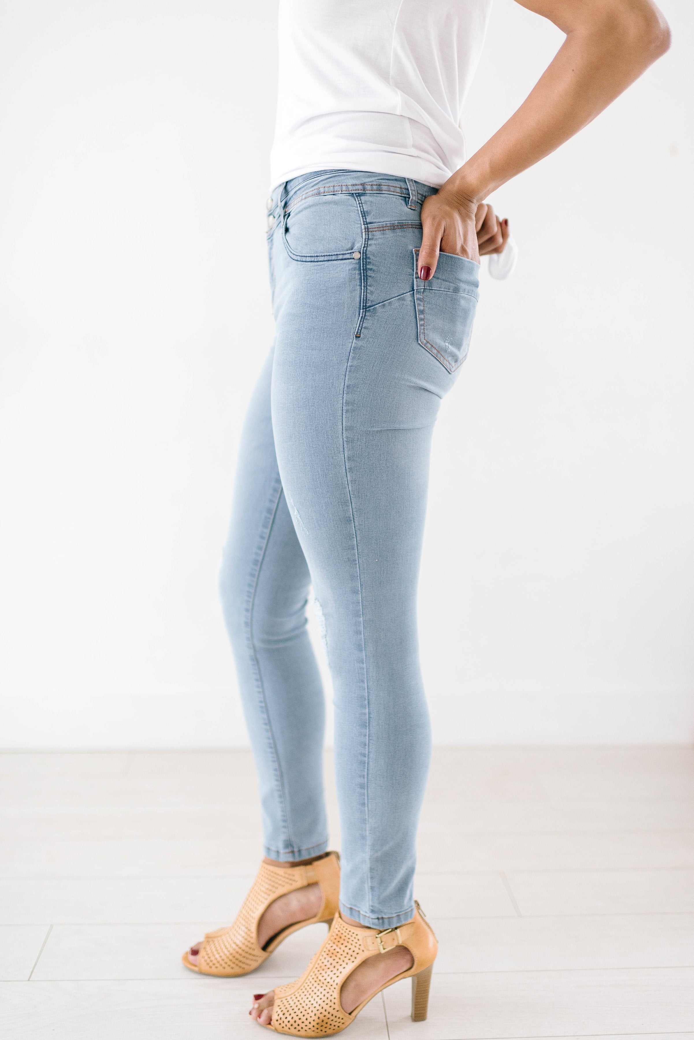 Double Button Light Wash Jeans