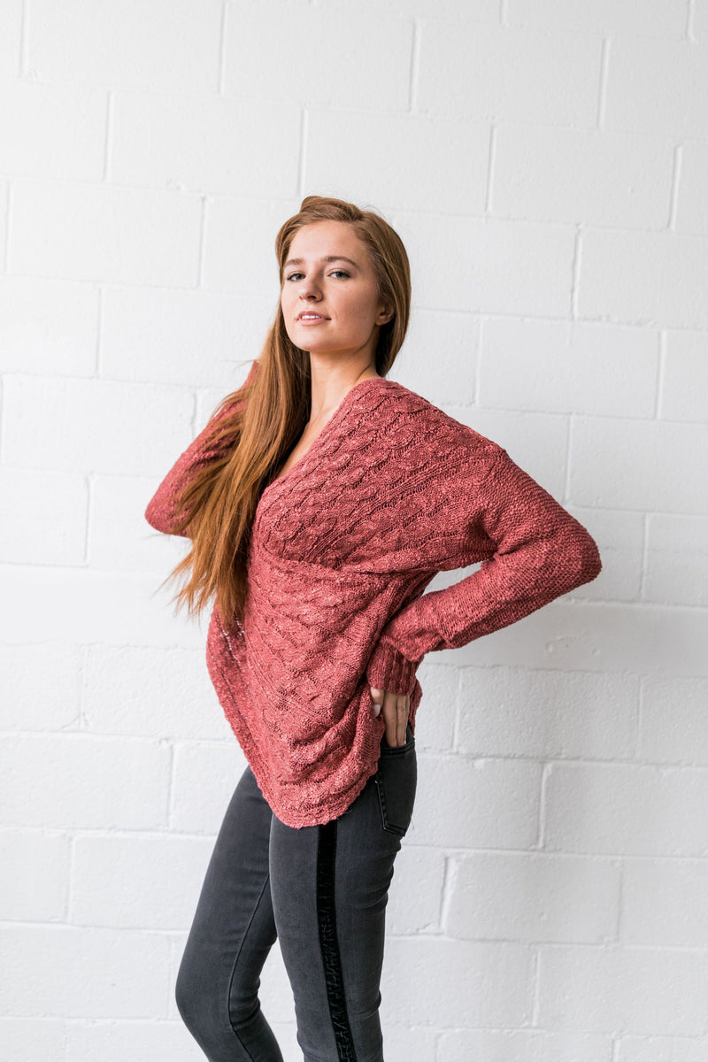Double Cross Cable Knit Sweater