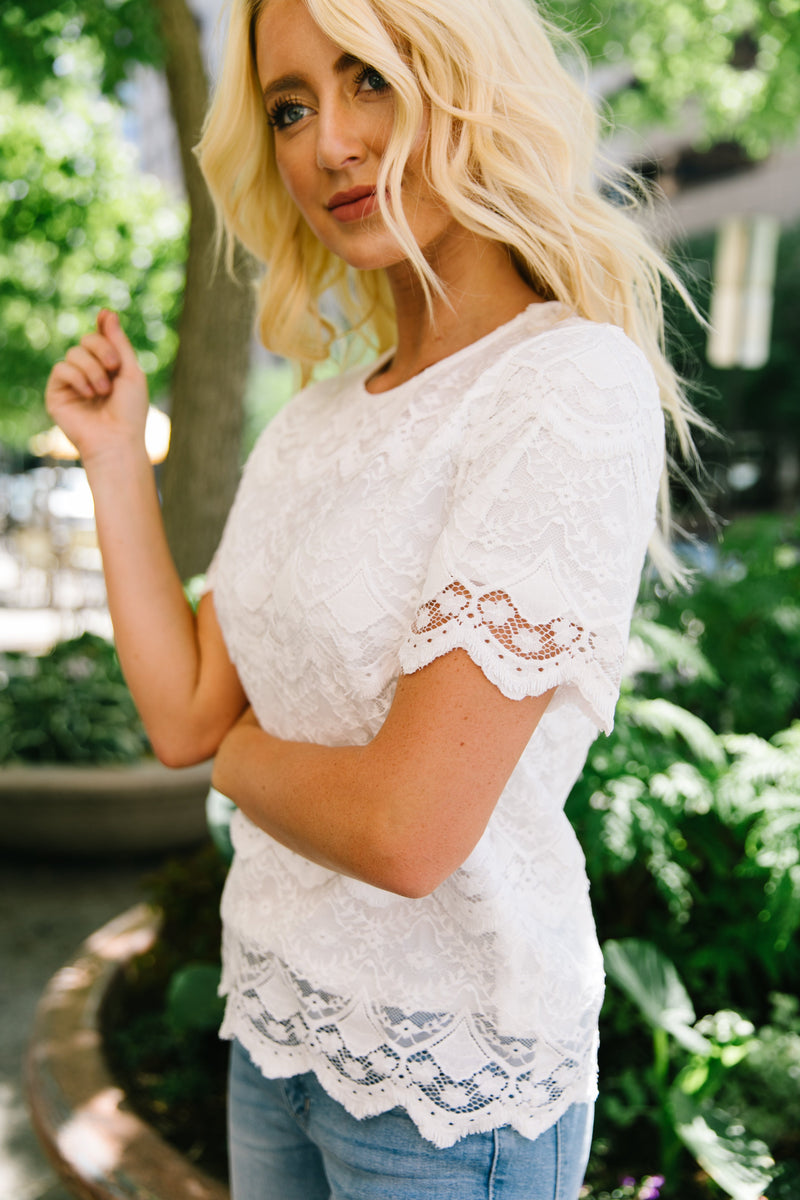 Downtown Abby Scalloped Lace Blouse
