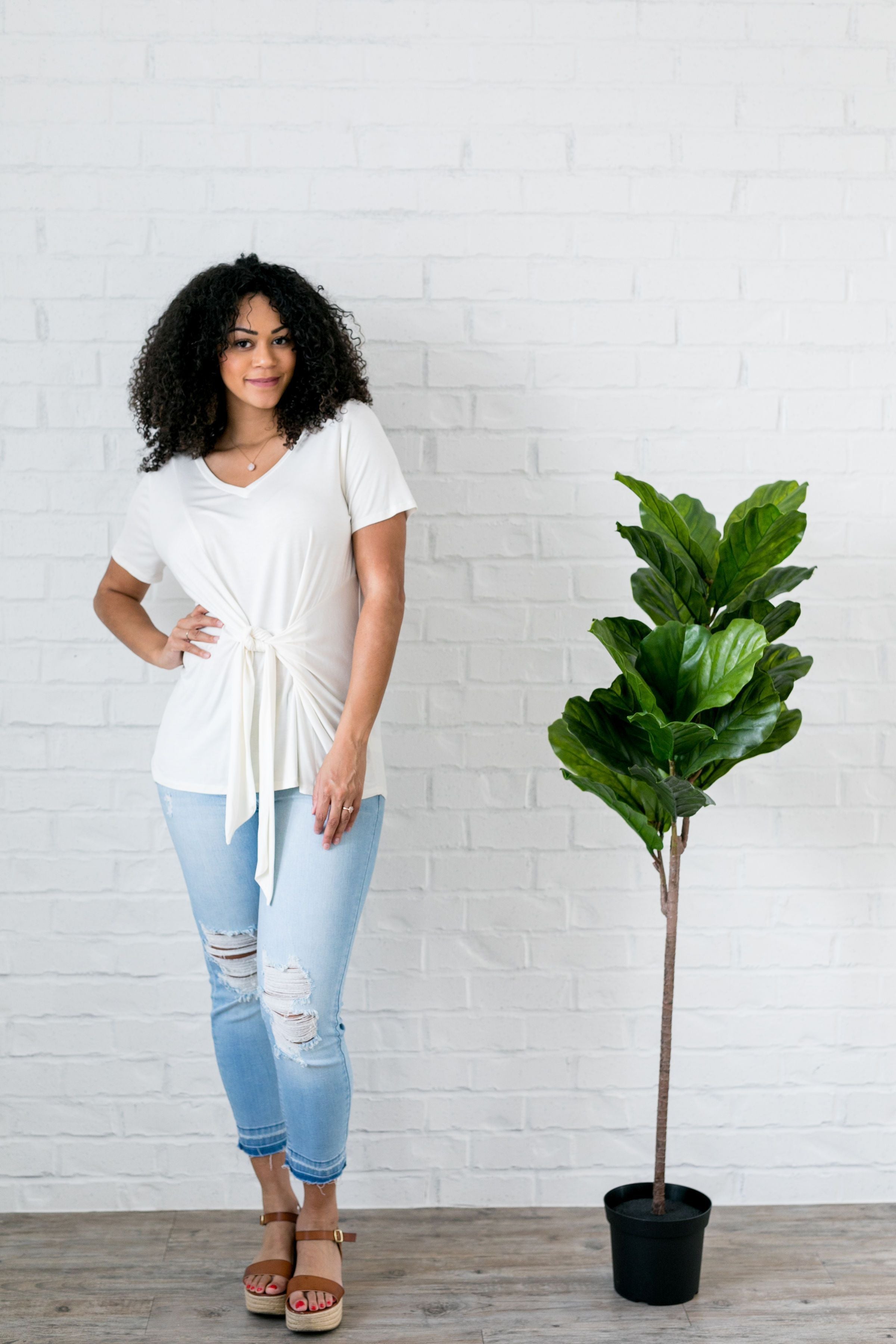 Draped Tie Front Top In Ivory - ALL SALES FINAL