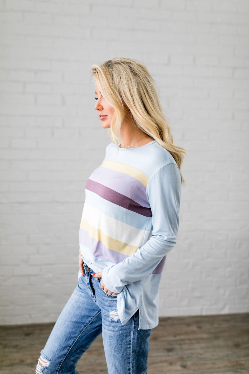 Easter Striped Top In Baby Blue