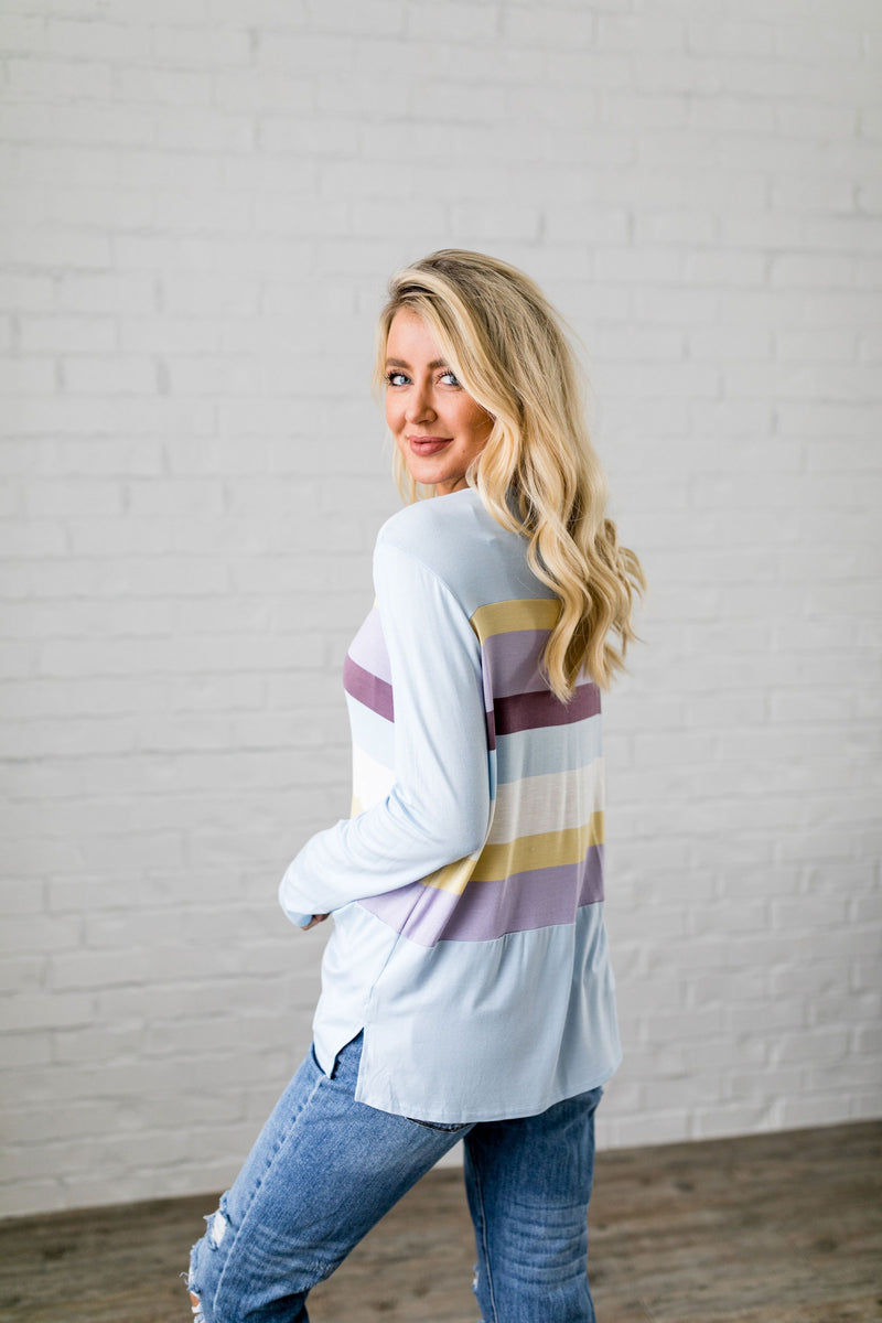 Easter Striped Top In Baby Blue