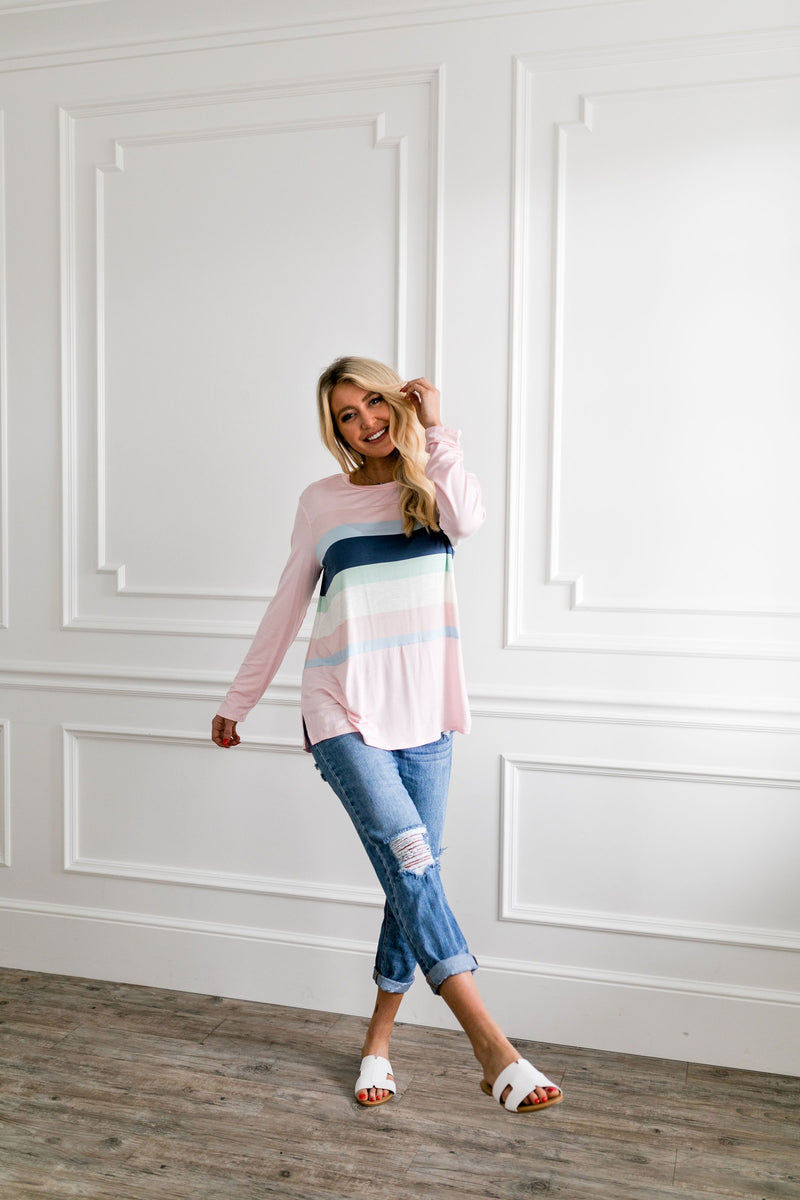 Easter Striped Top In Soft Pink
