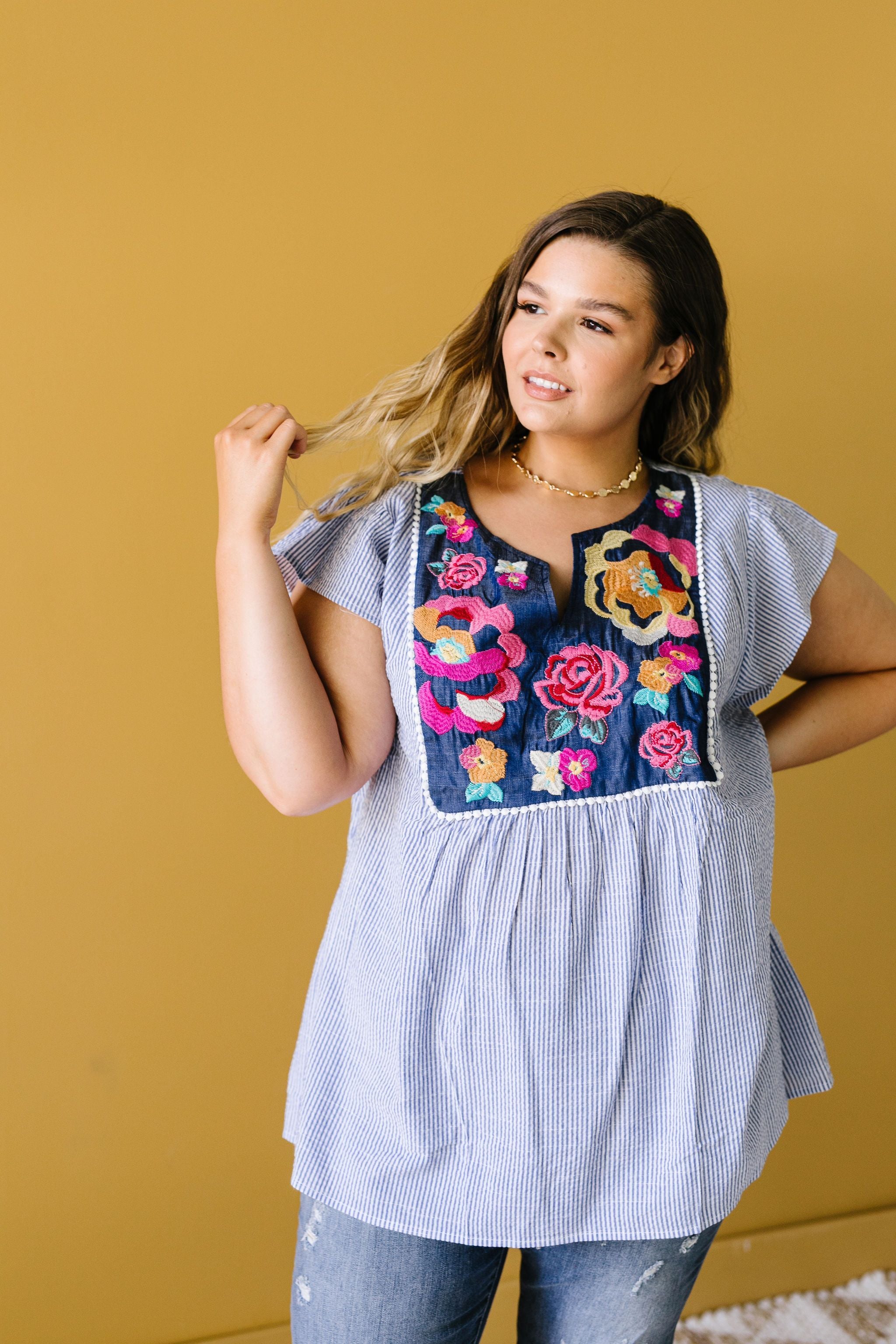 Embroidered Roses Blouse