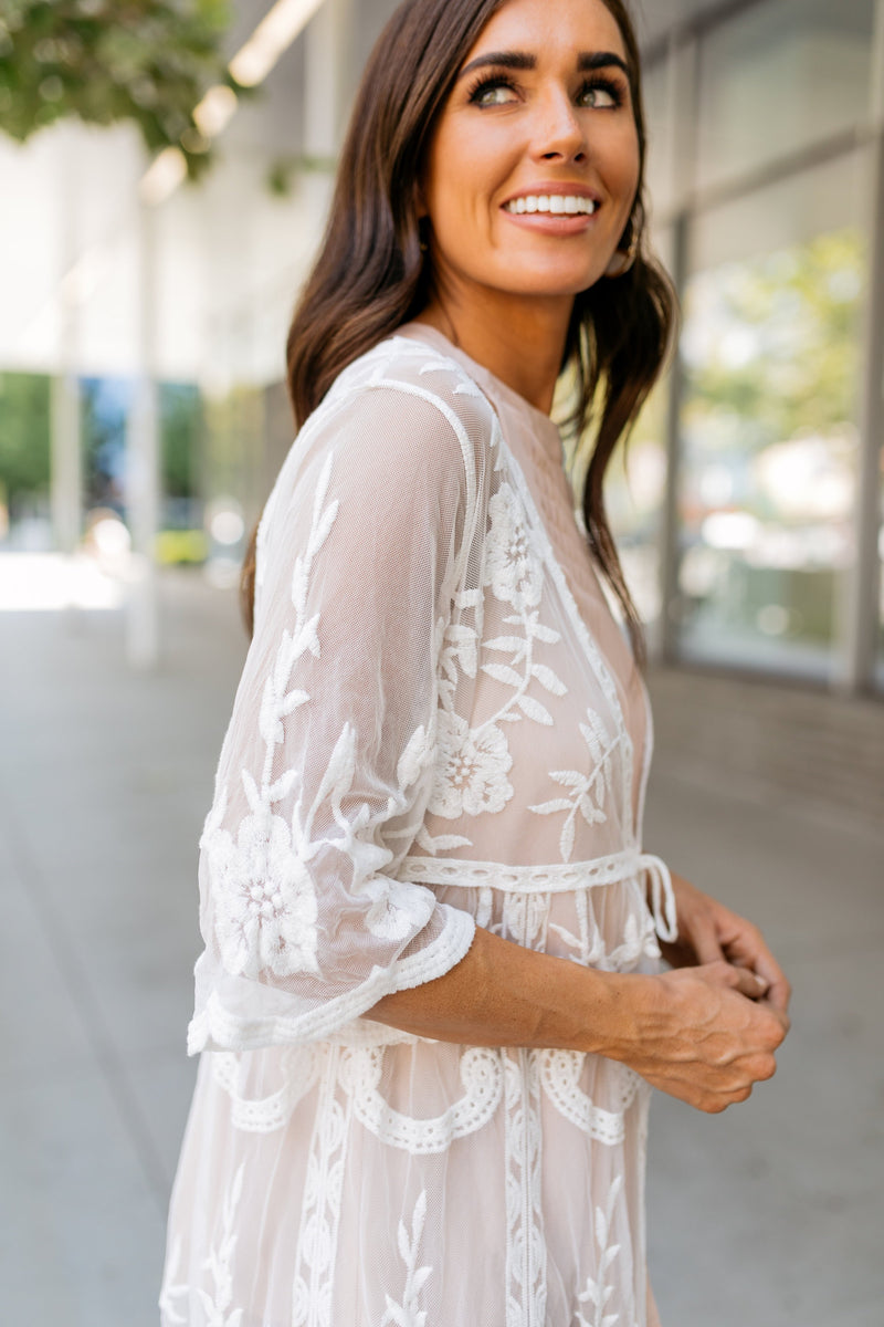 Endless Summer Scalloped Kimono In Ivory - ALL SALES FINAL