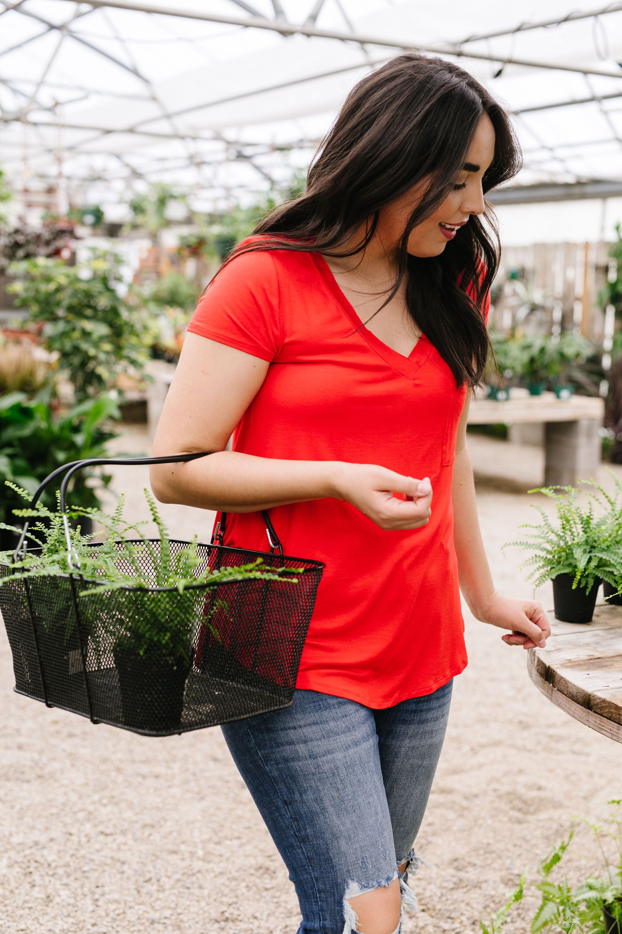 Everyday Yay V-Neck Tee In Red Orange