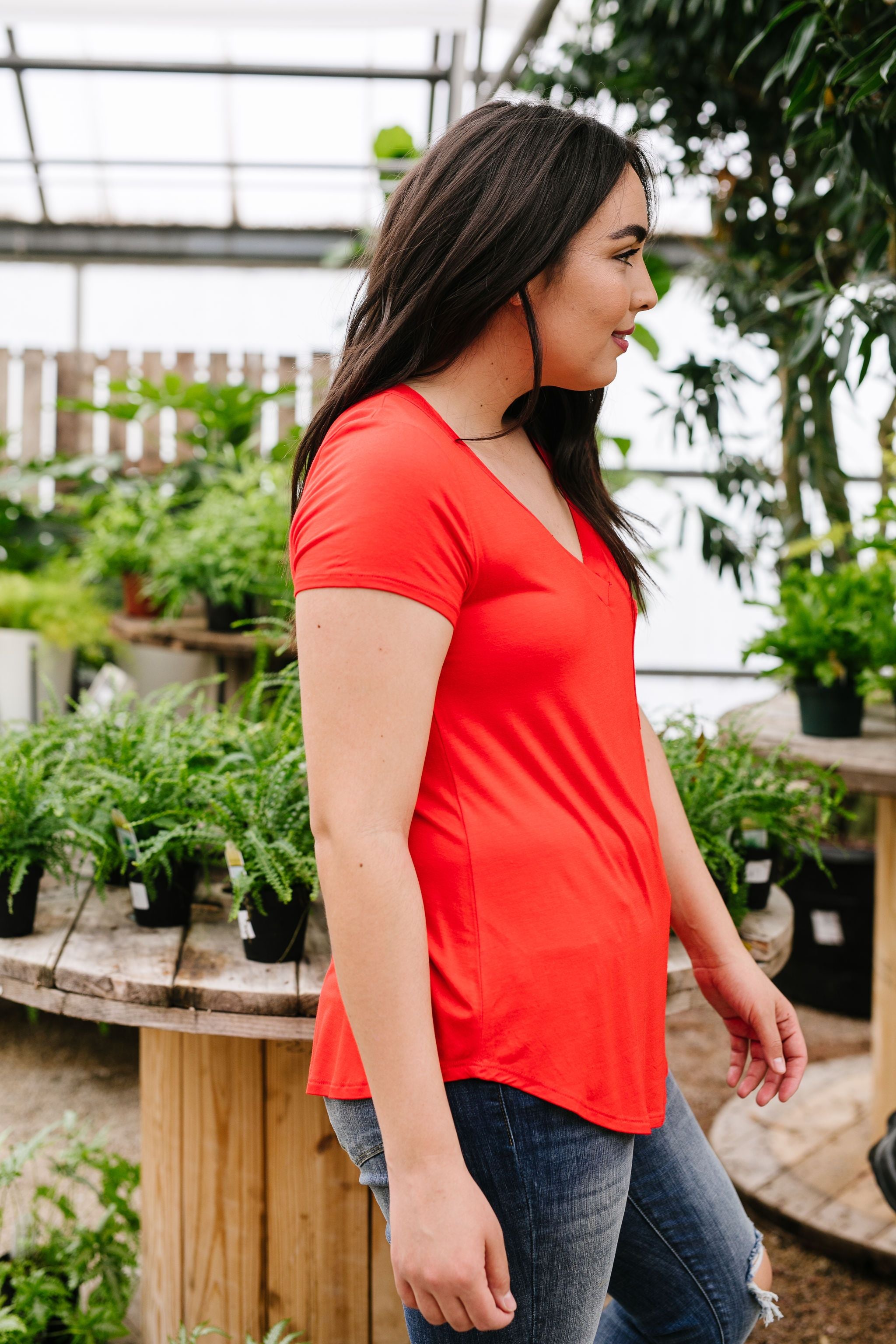 Everyday Yay V-Neck Tee In Red Orange