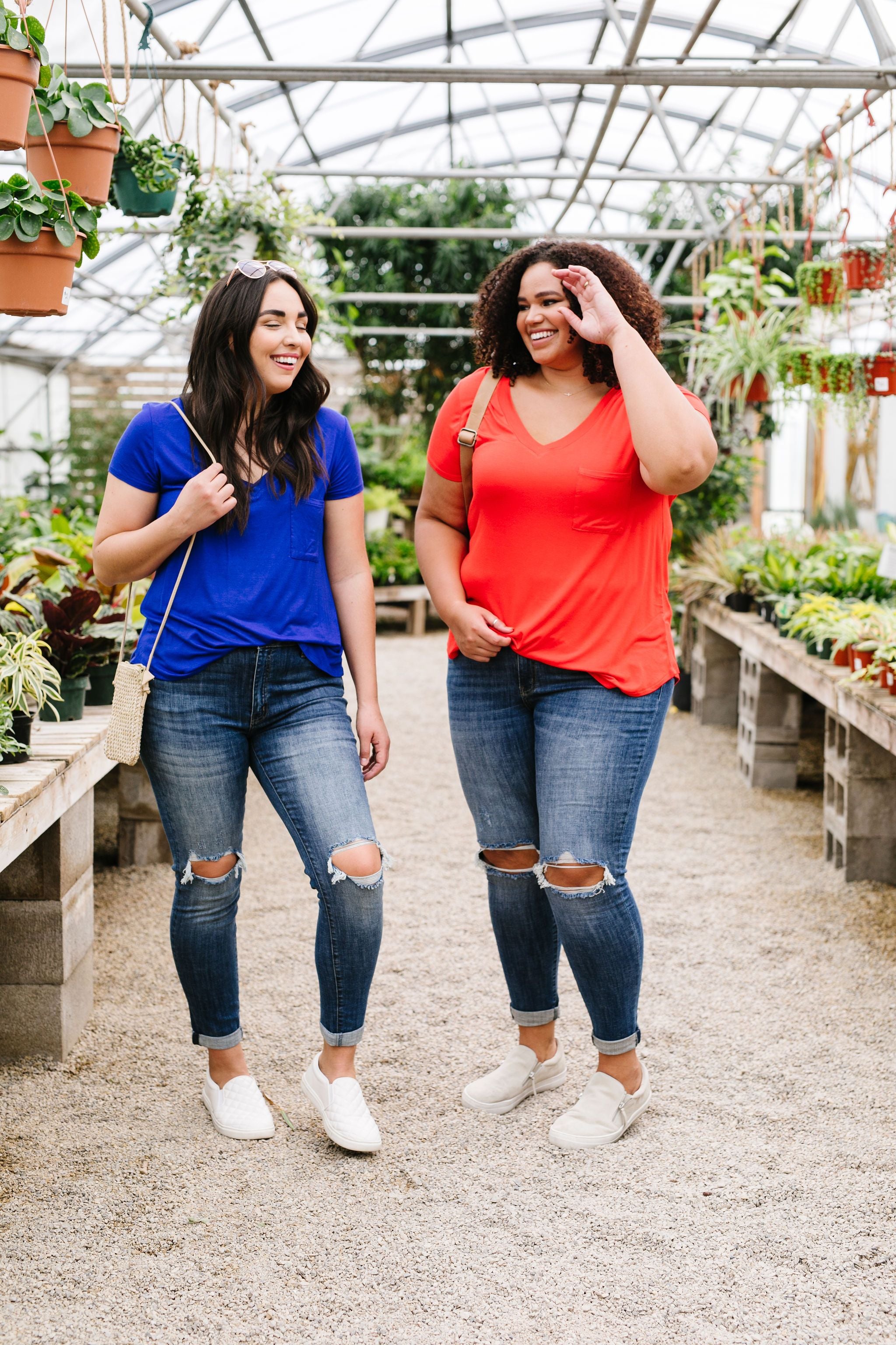 Everyday Yay V-Neck Tee In Red Orange