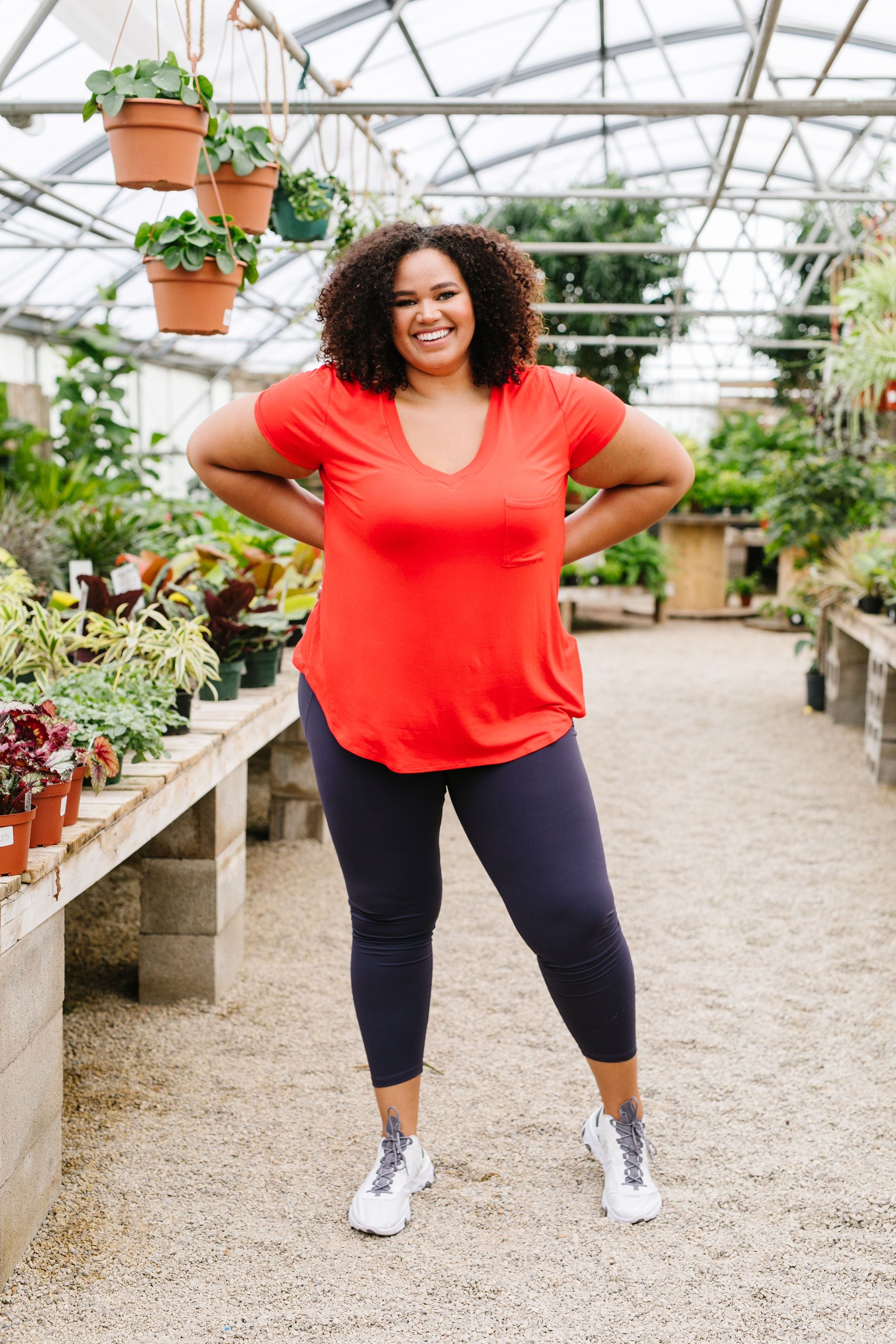 Everyday Yay V-Neck Tee In Red Orange