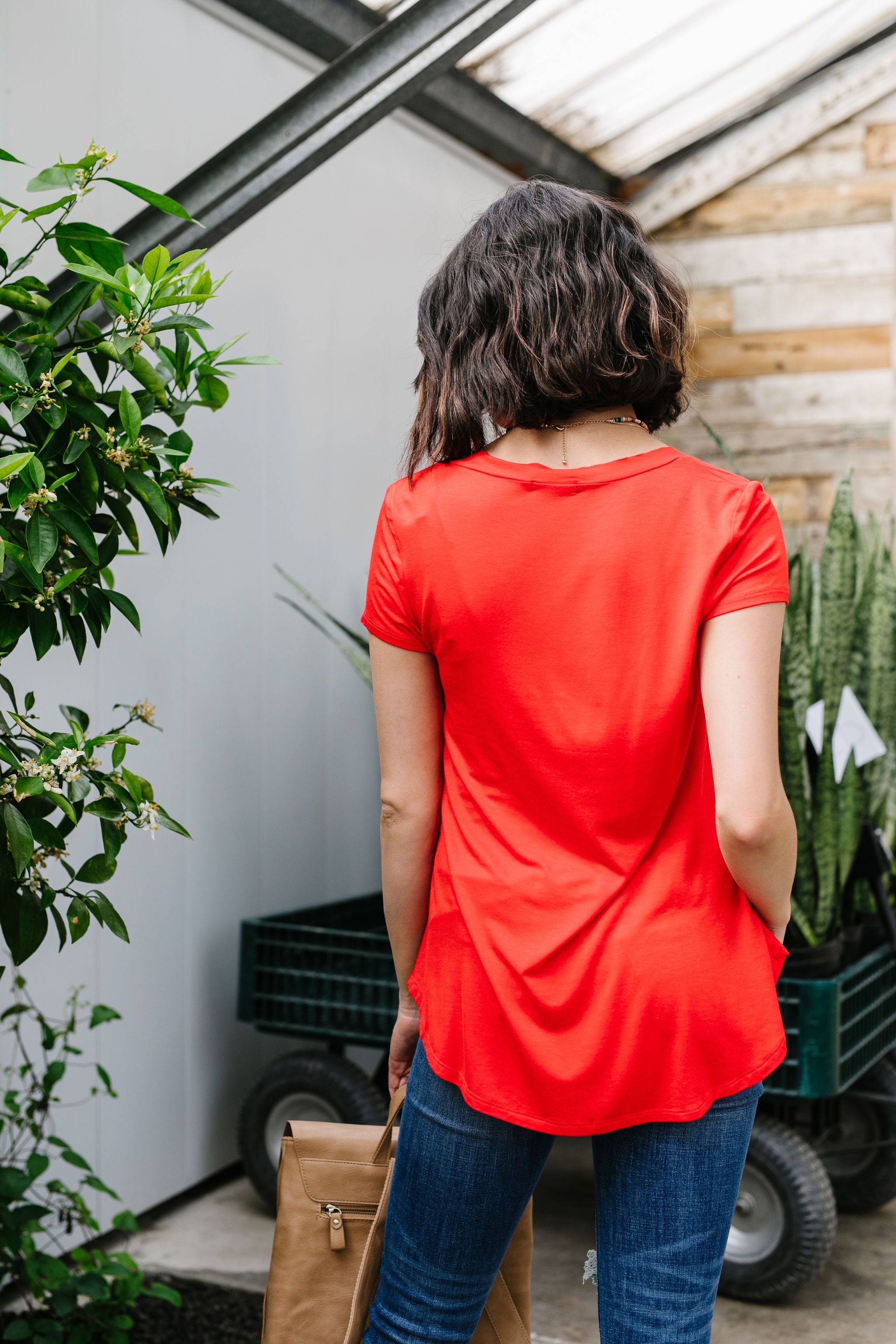 Everyday Yay V-Neck Tee In Red Orange