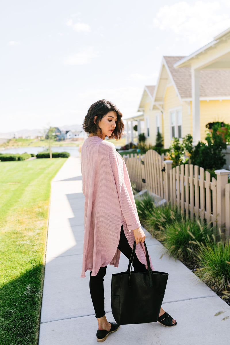 Extreme Lengths Button Down Cardi In Rose