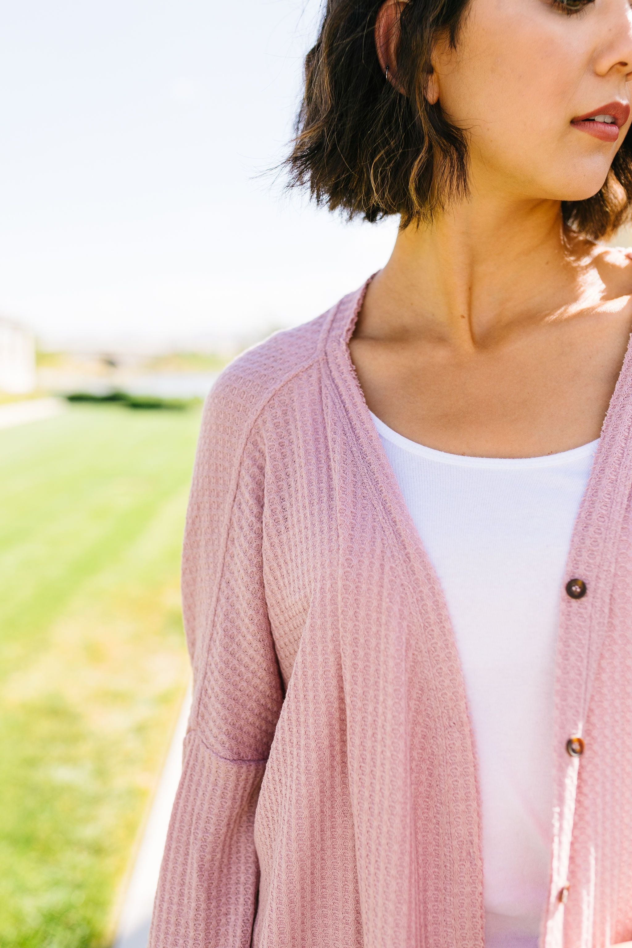 Extreme Lengths Button Down Cardi In Rose