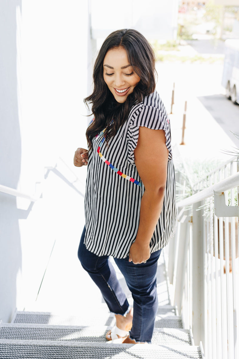 Fiesta Embroidered + Striped Blouse
