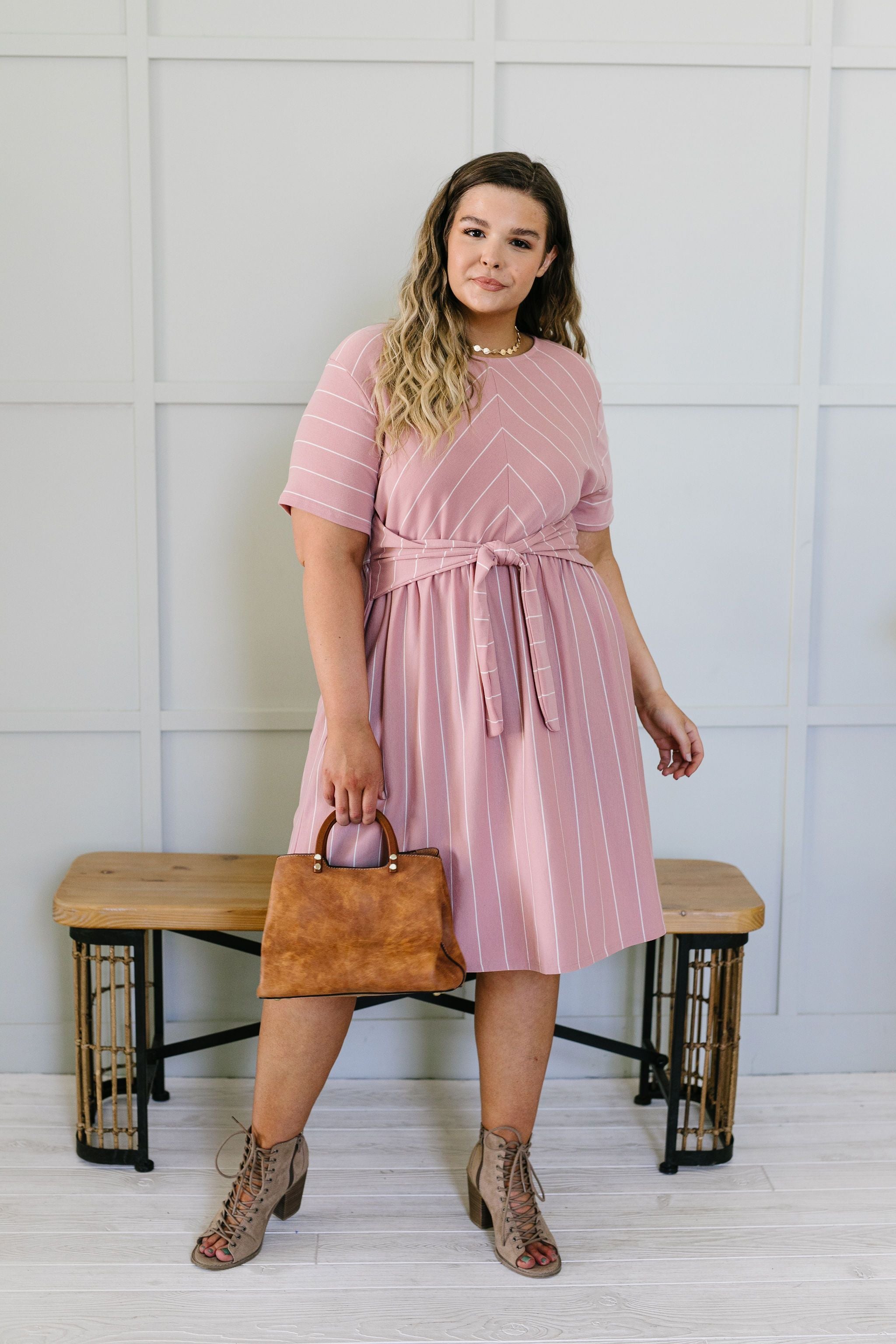 Fine Line Midi Dress In Mauve