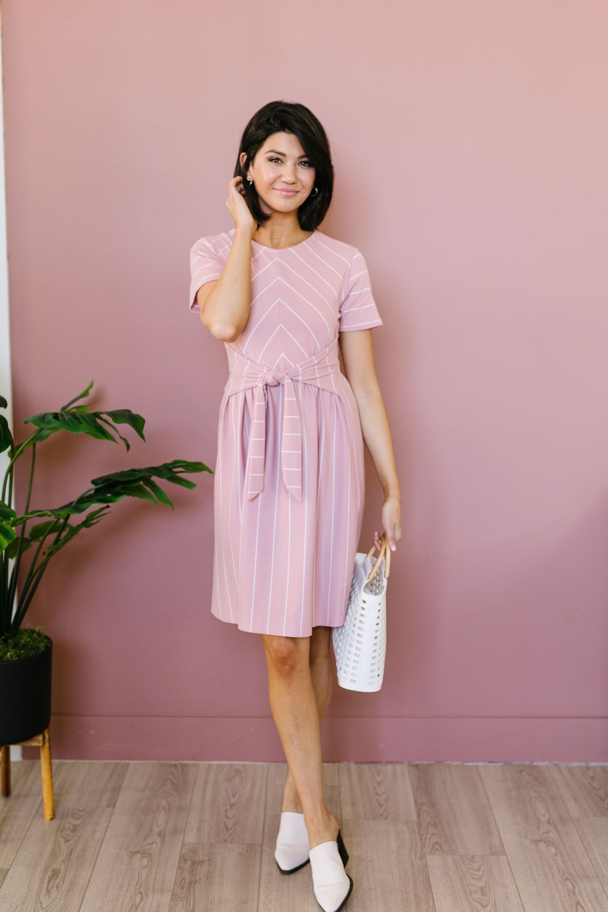 Fine Line Midi Dress In Mauve