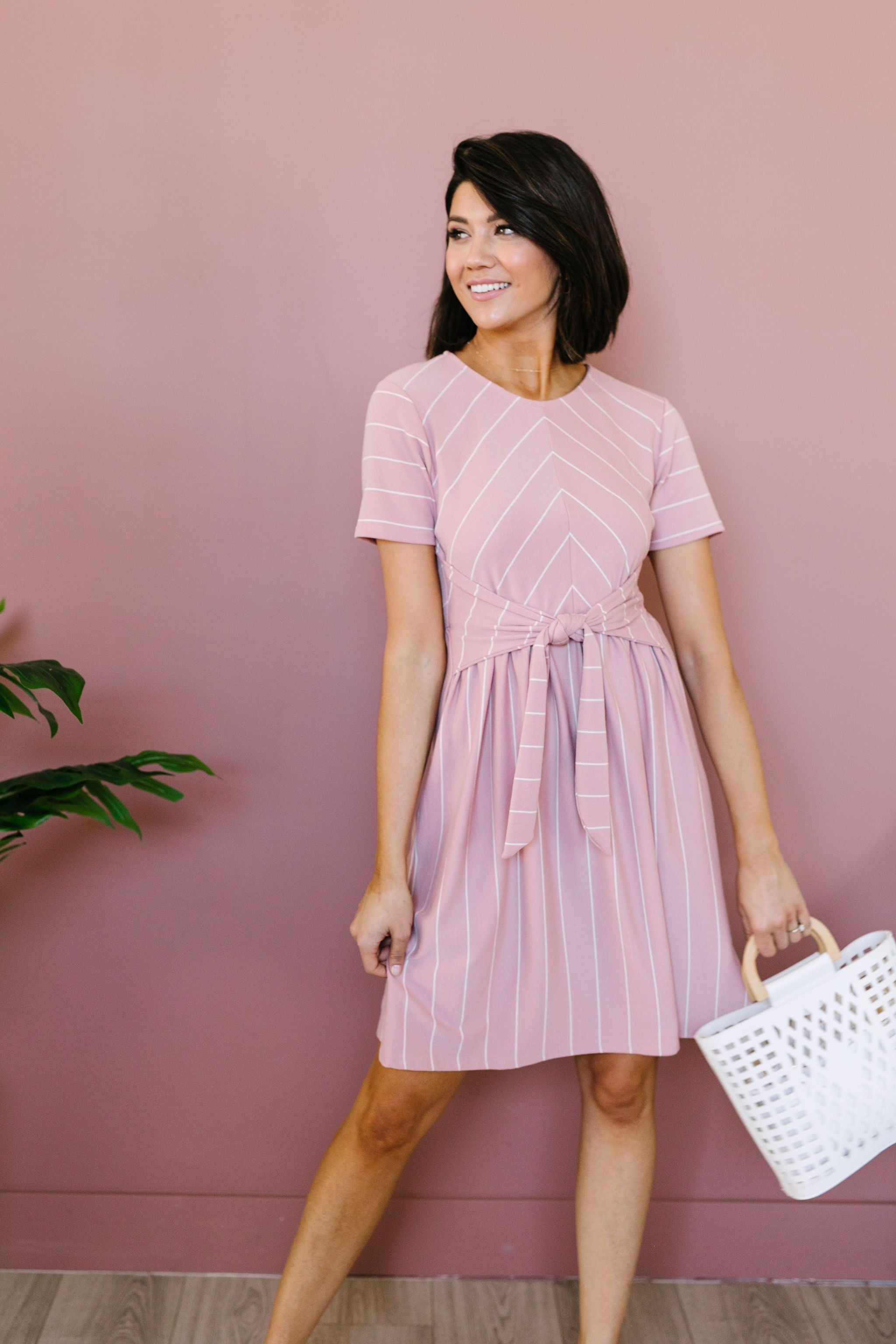 Fine Line Midi Dress In Mauve