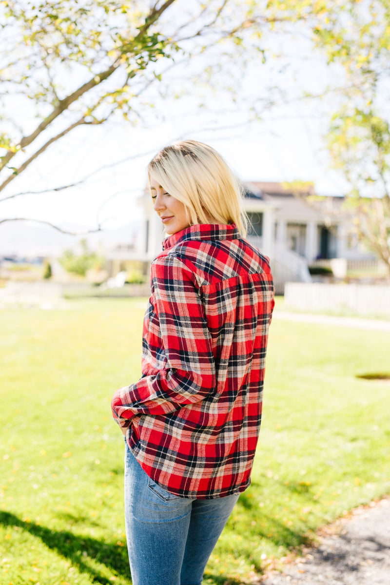 Fleece-Lined Flannel Button-Down In Red