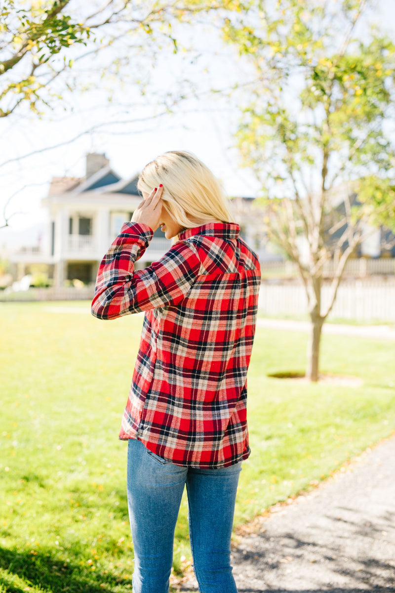 Fleece-Lined Flannel Button-Down In Red