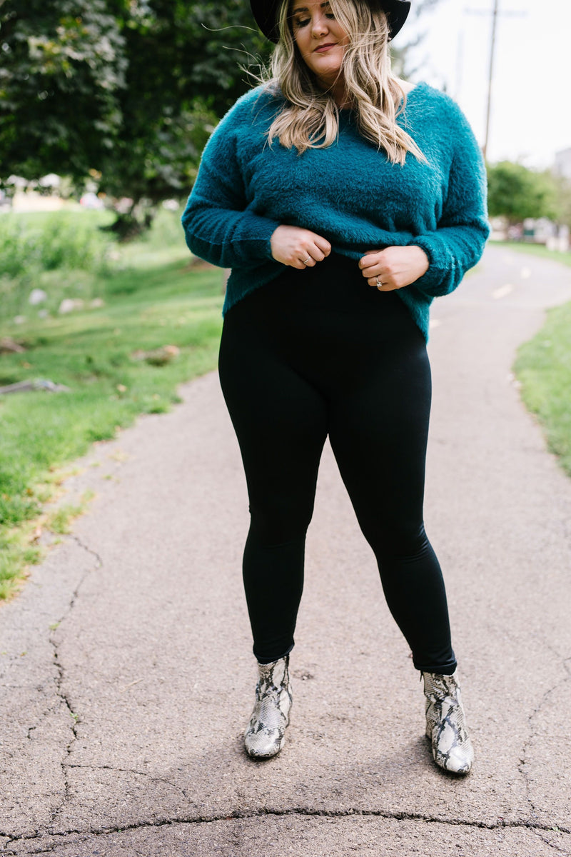 Fleece Lined Leggings In Black