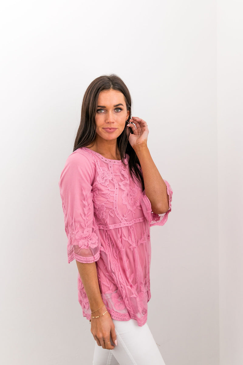 Flirty Lace Blouse In Pink