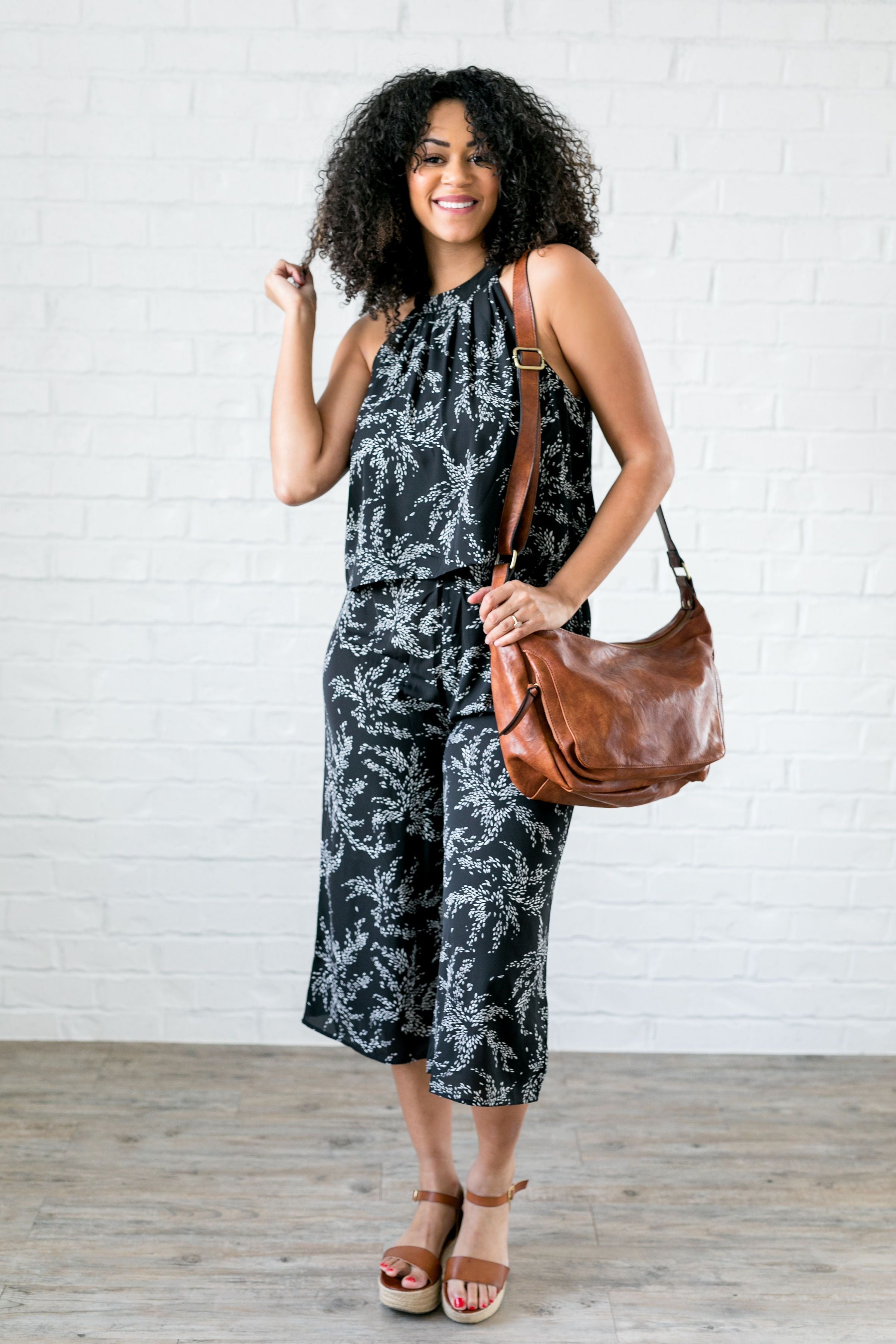 Floral Spray Black + White Jumpsuit - ALL SALES FINAL