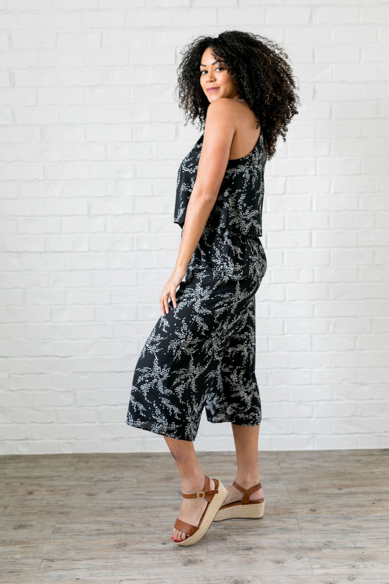 Floral Spray Black + White Jumpsuit - ALL SALES FINAL