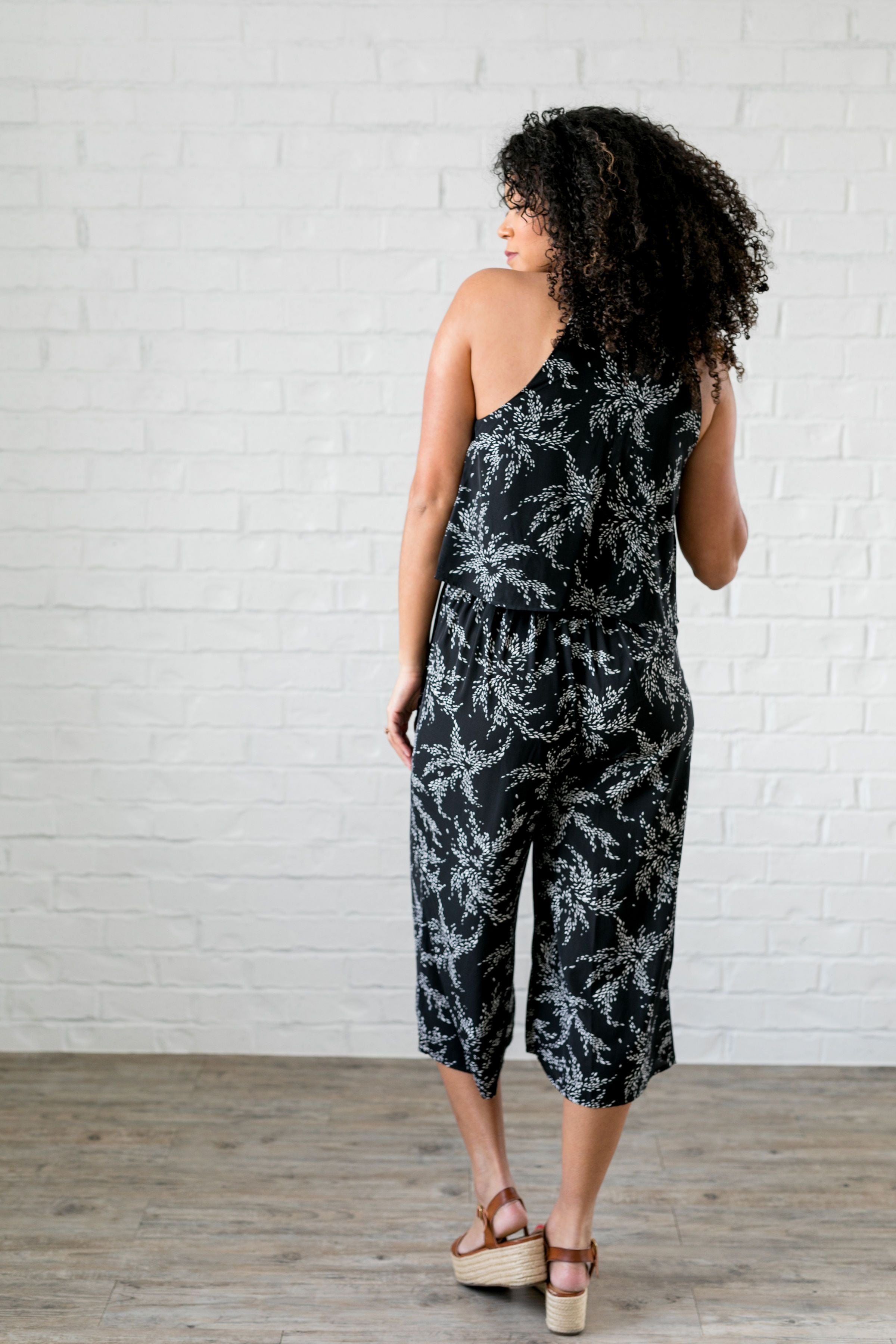 Floral Spray Black + White Jumpsuit - ALL SALES FINAL