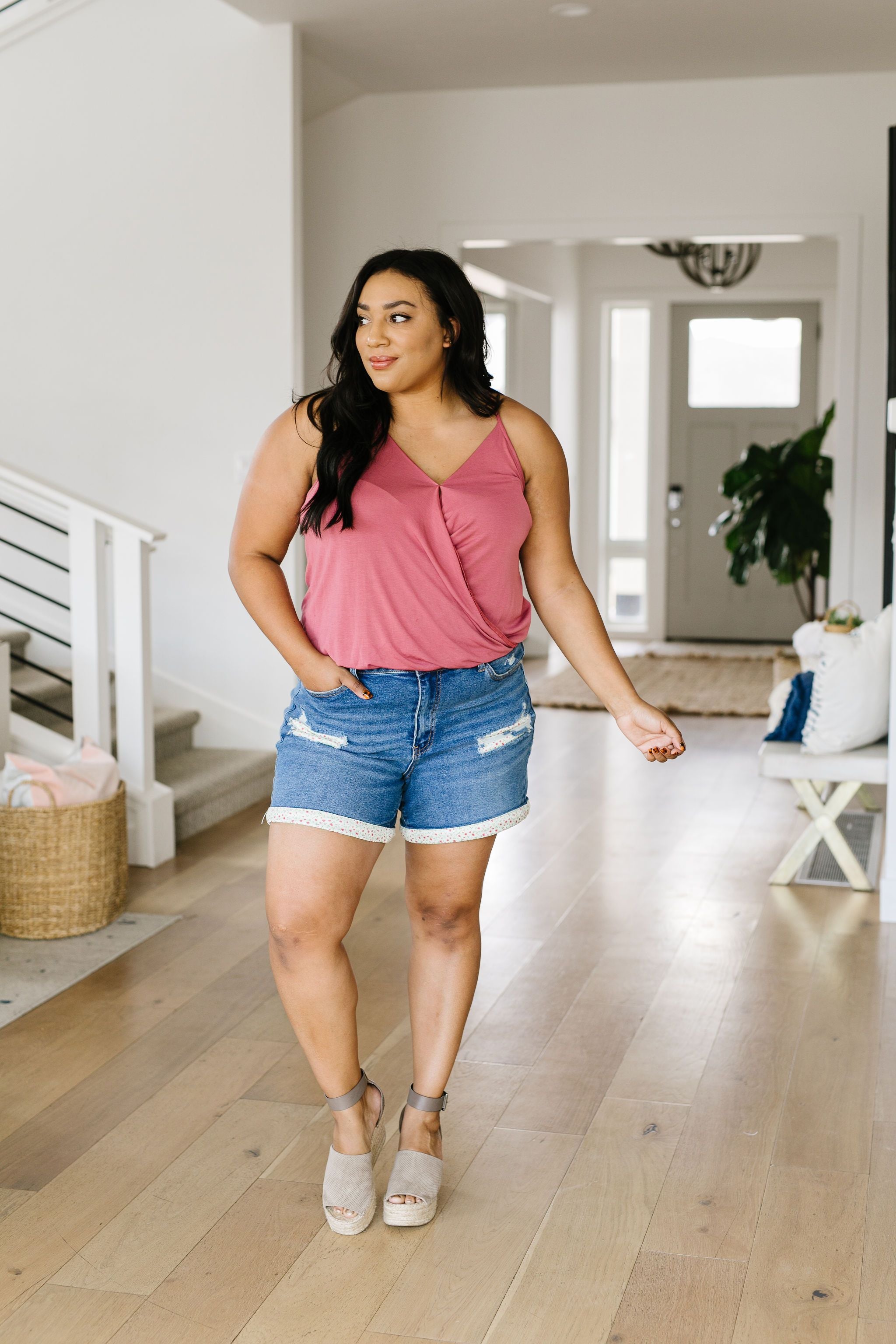 Flower Patch Destroyed Denim Shorts