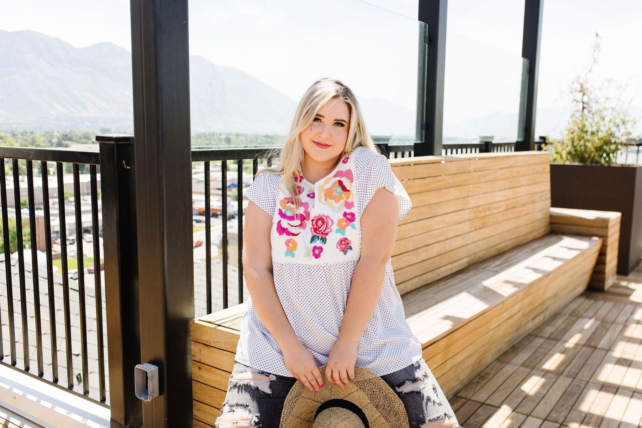 Flowers & Dots Embroidered Blouse