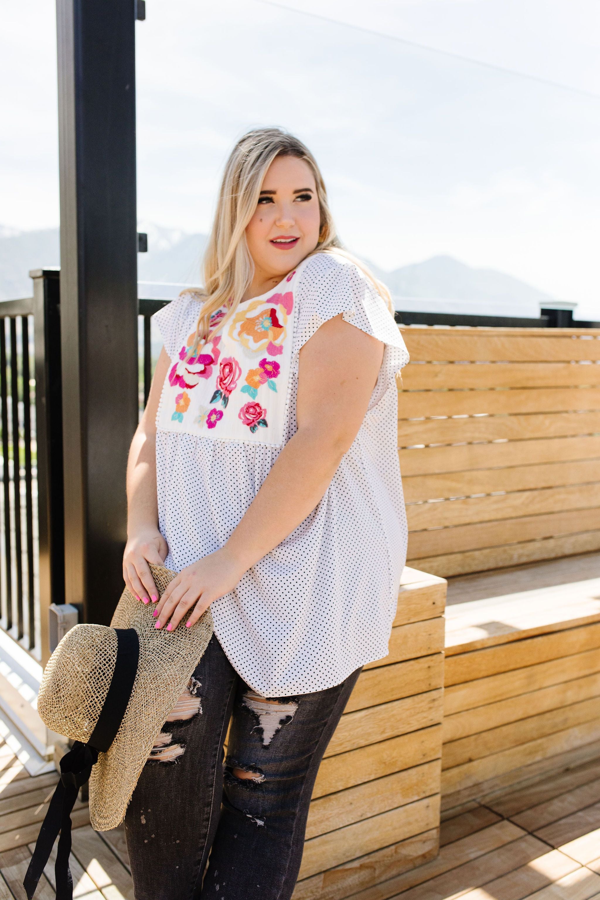 Flowers & Dots Embroidered Blouse